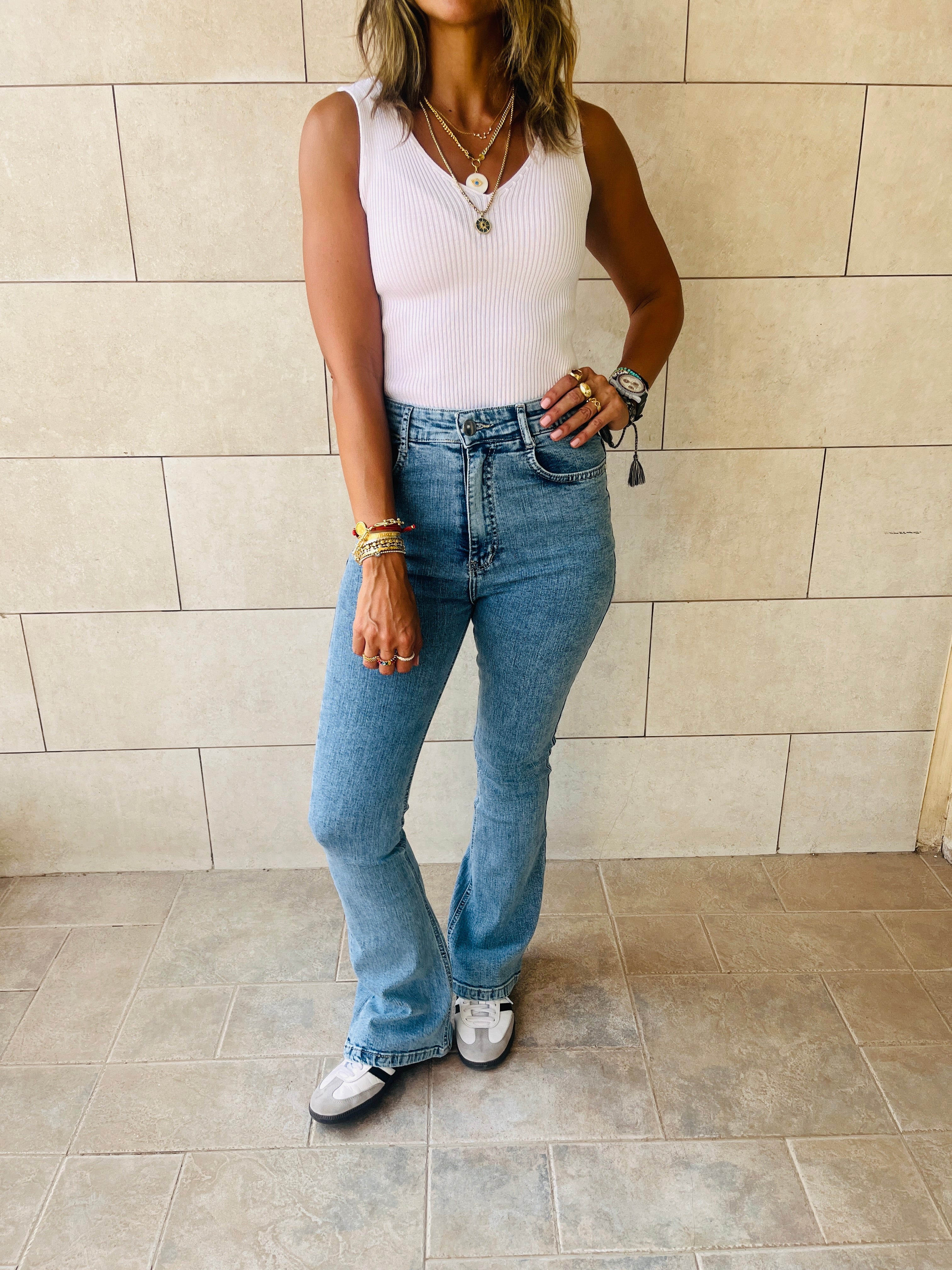 White 120 Knit V Tank Top