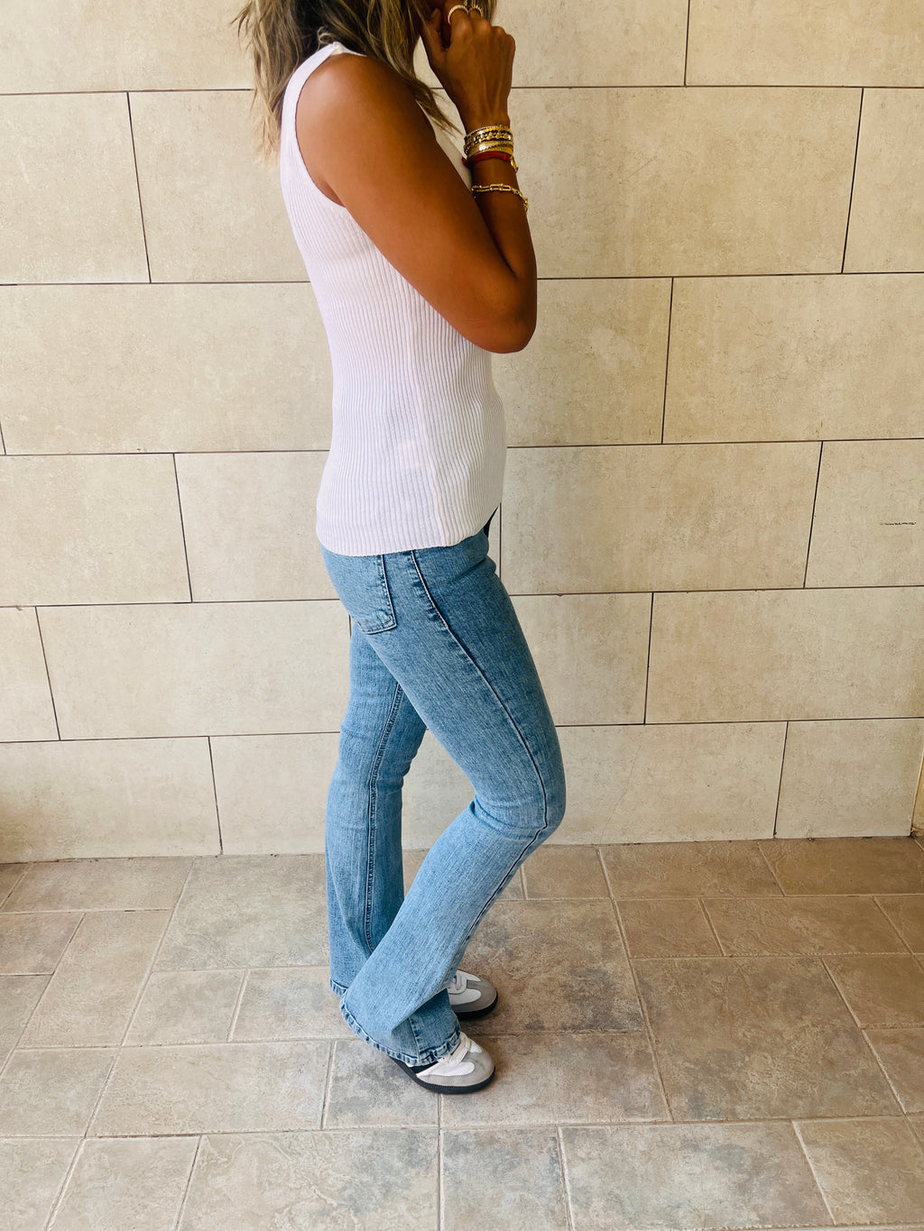 White 120 Knit V Tank Top