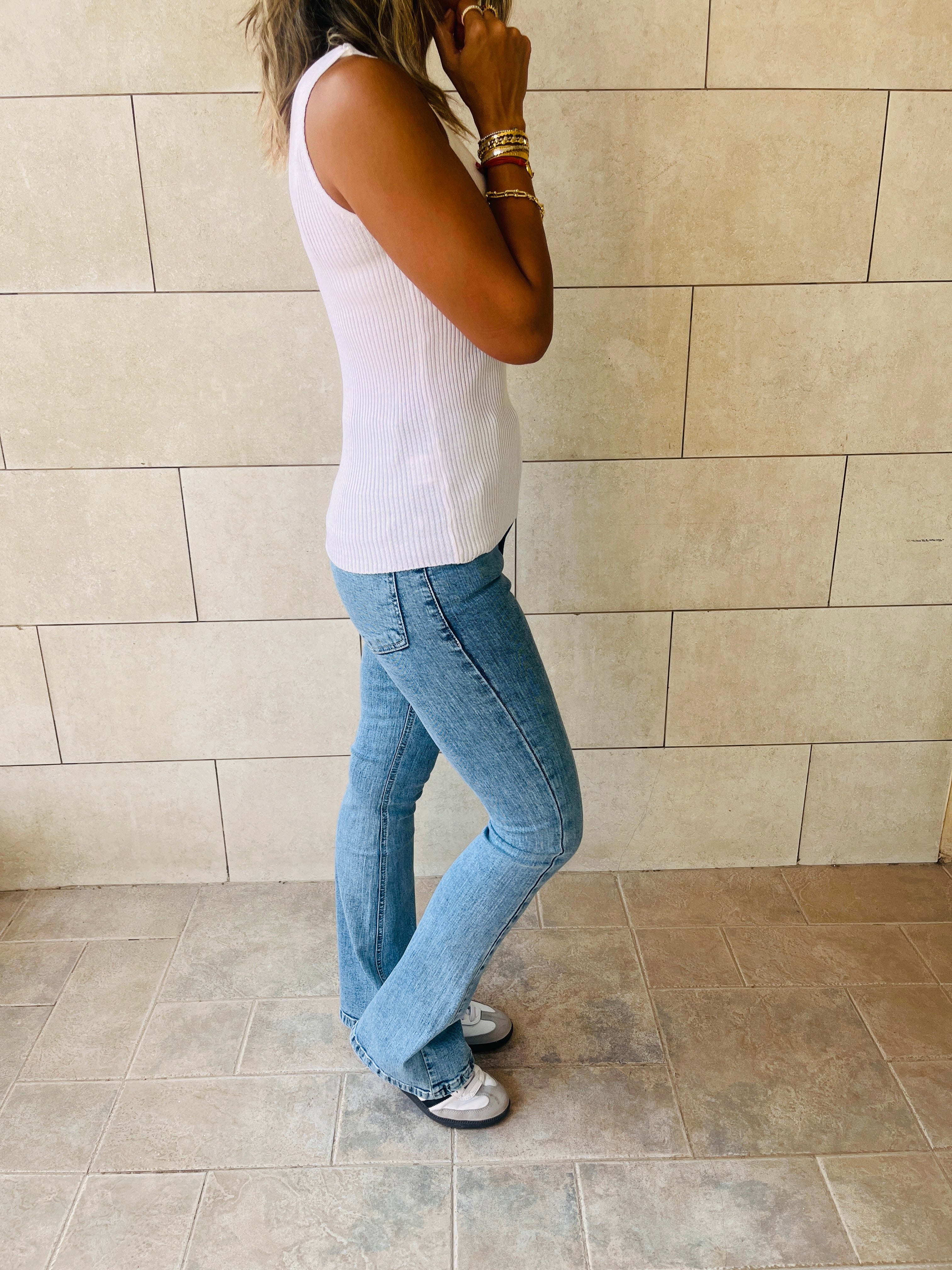 White 120 Knit V Tank Top