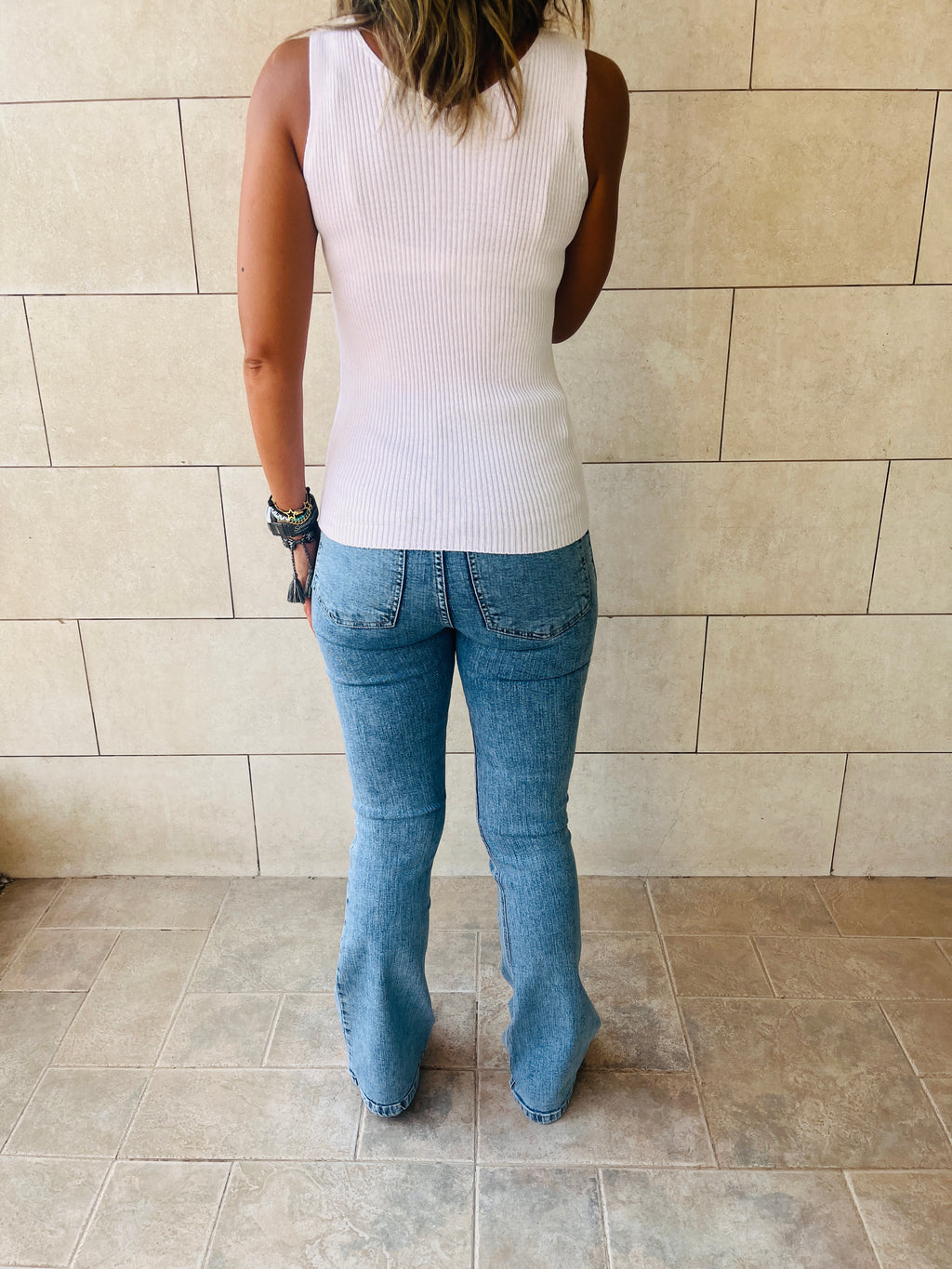 White 120 Knit V Tank Top