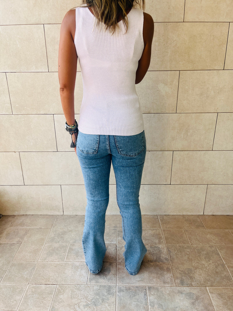 White 120 Knit V Tank Top