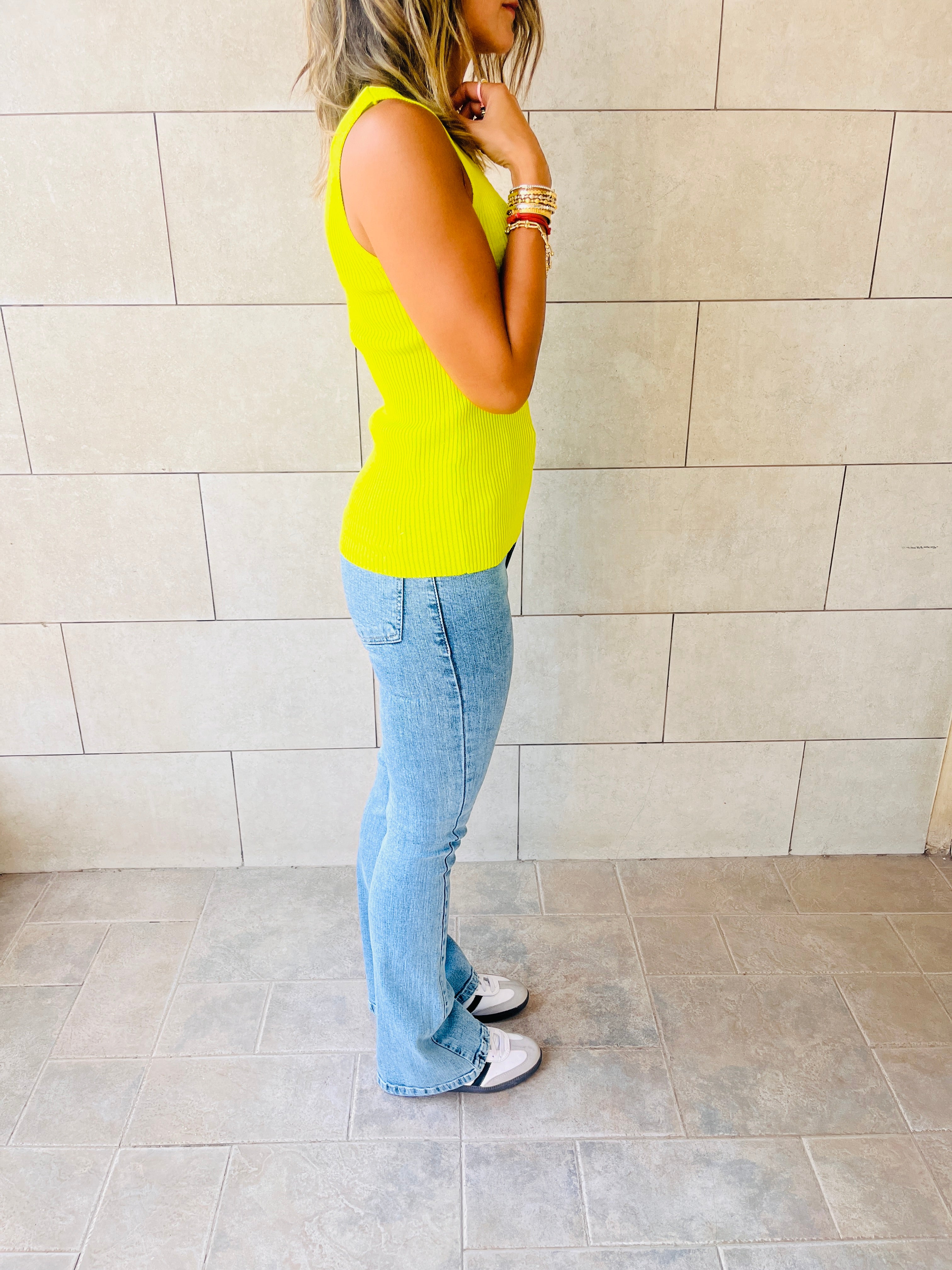 Lime 120 Knit V Tank Top
