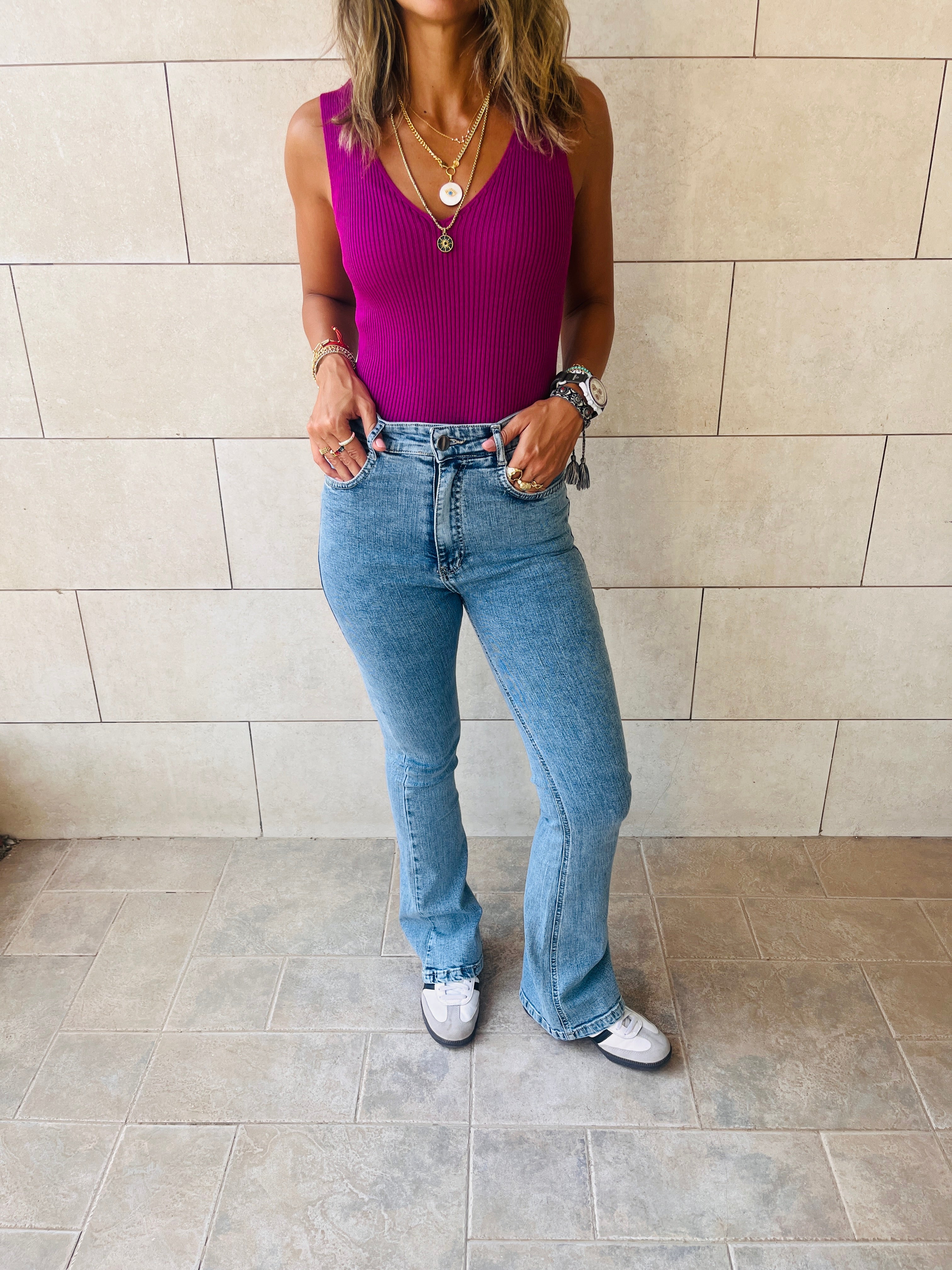 Magenta 120 Knit V Tank Top