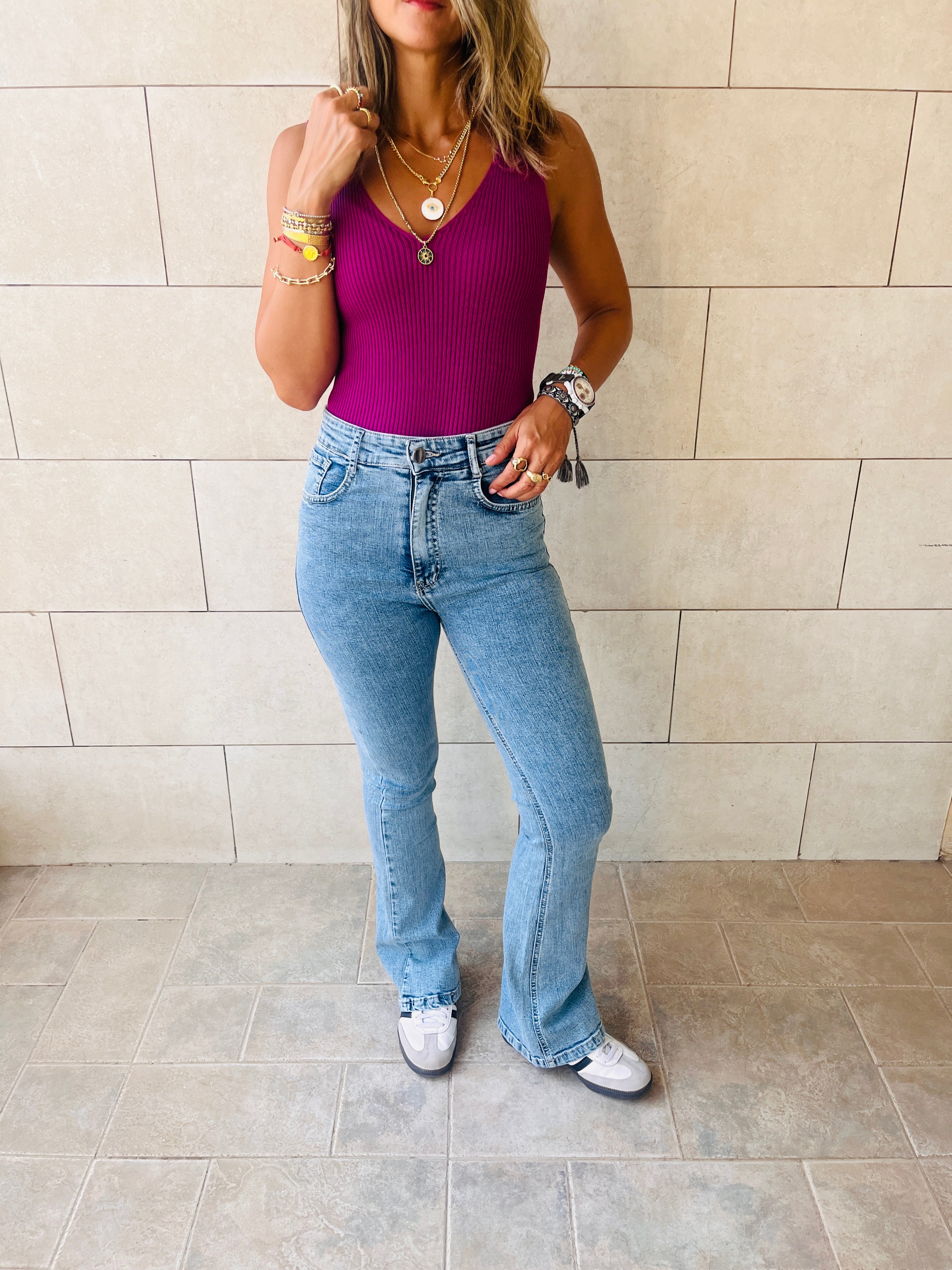 Magenta 120 Knit V Tank Top