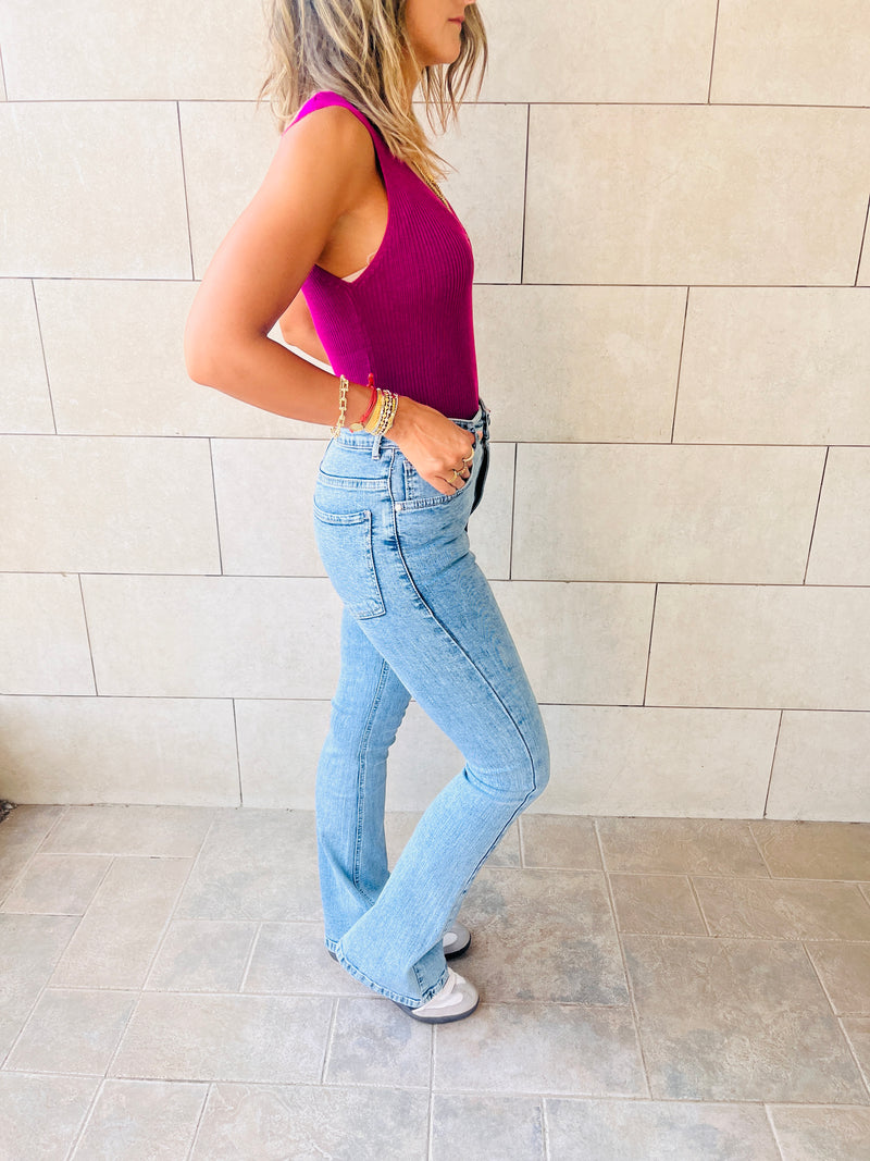 Magenta 120 Knit V Tank Top