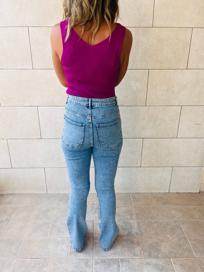 Magenta 120 Knit V Tank Top