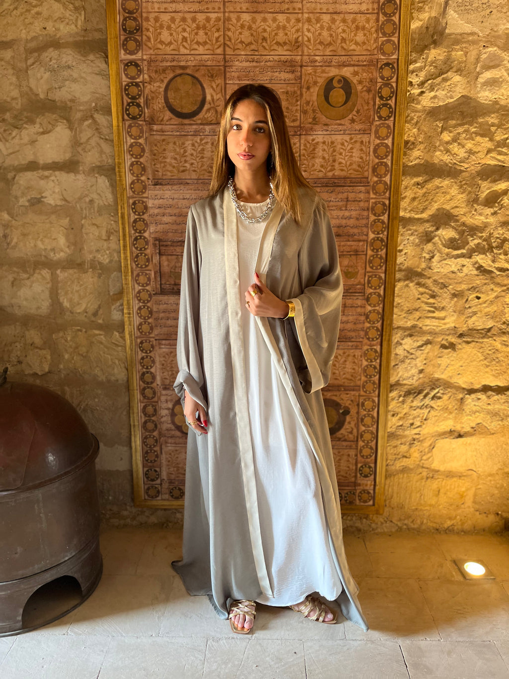 Olive Border Glowy Kimono