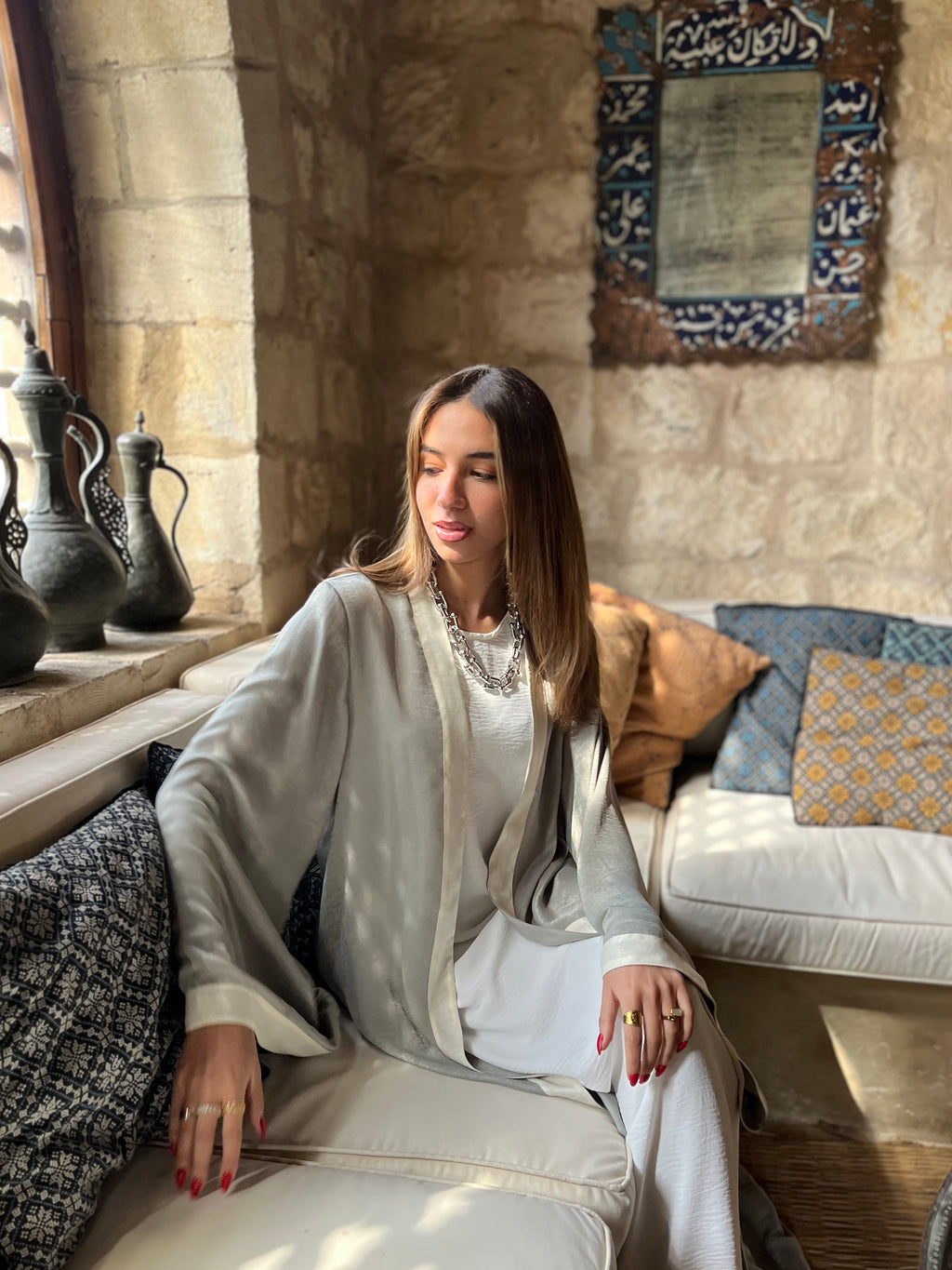 Olive Border Glowy Kimono