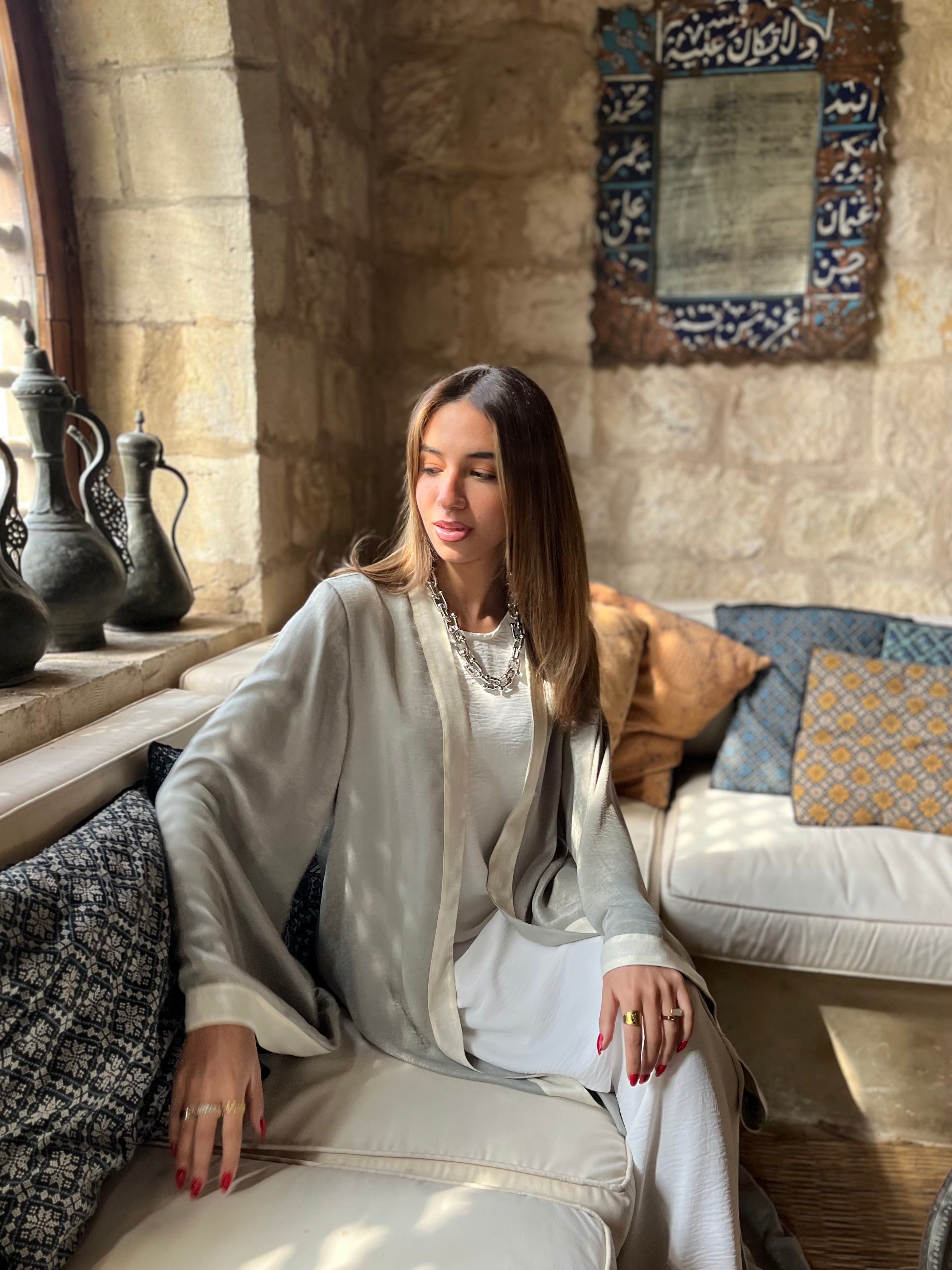 Olive Border Glowy Kimono