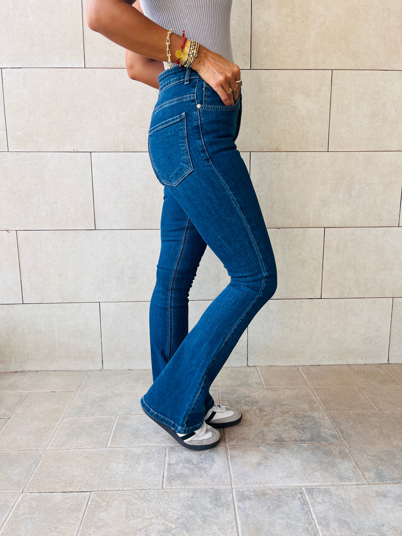 Dark Blue Slim Flare Jeans