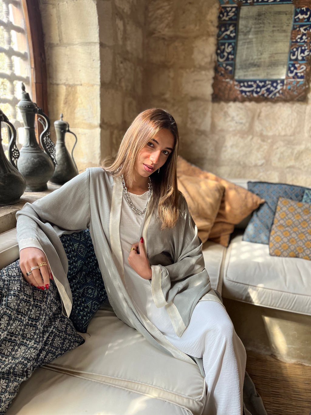 Olive Border Glowy Kimono