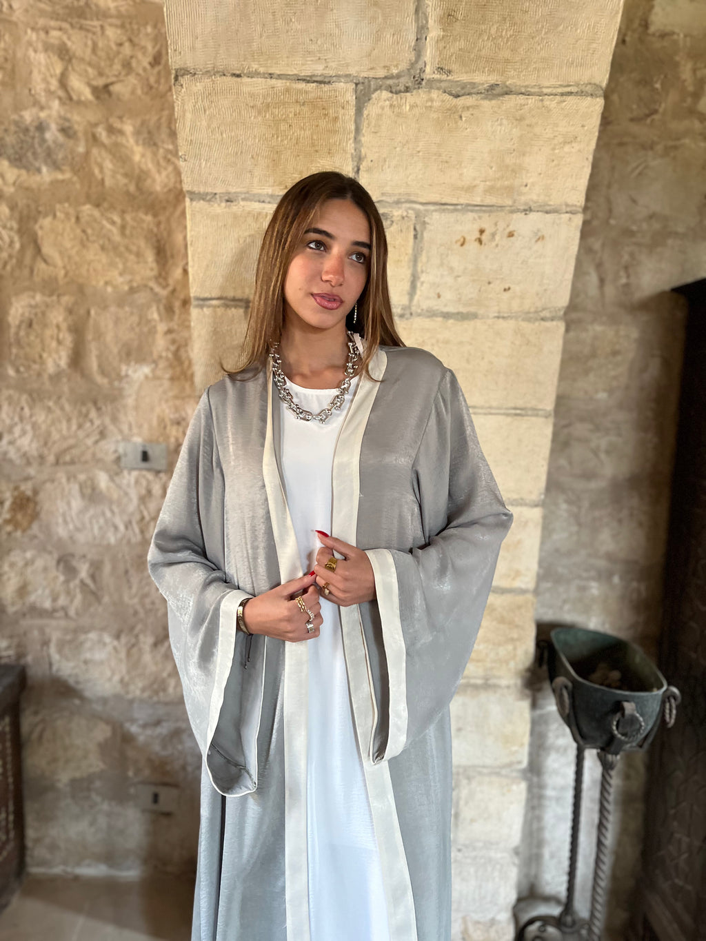 Olive Border Glowy Kimono