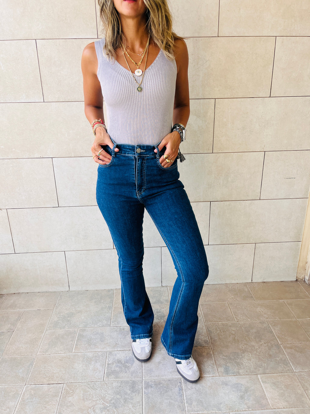 Grey 120 Knit V Tank Top