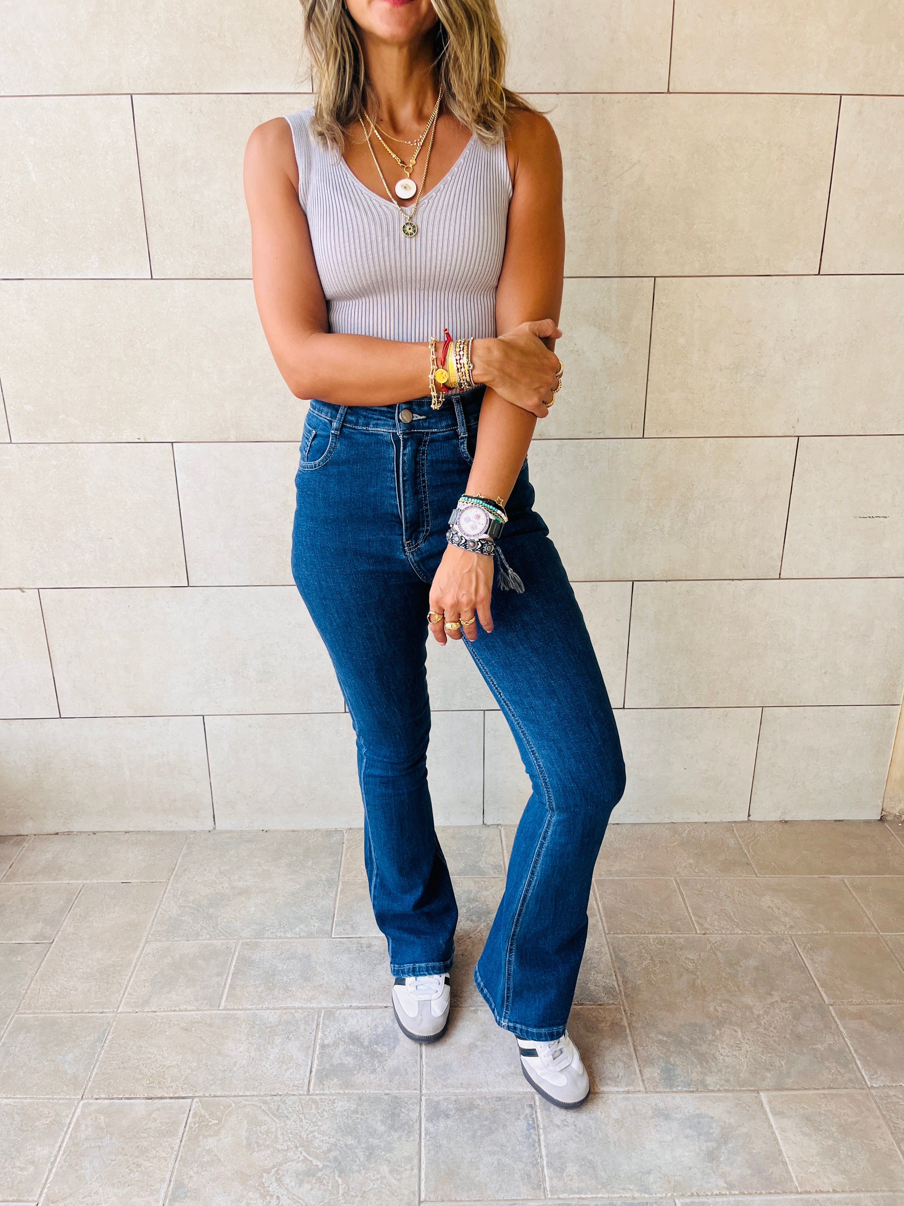 Grey 120 Knit V Tank Top