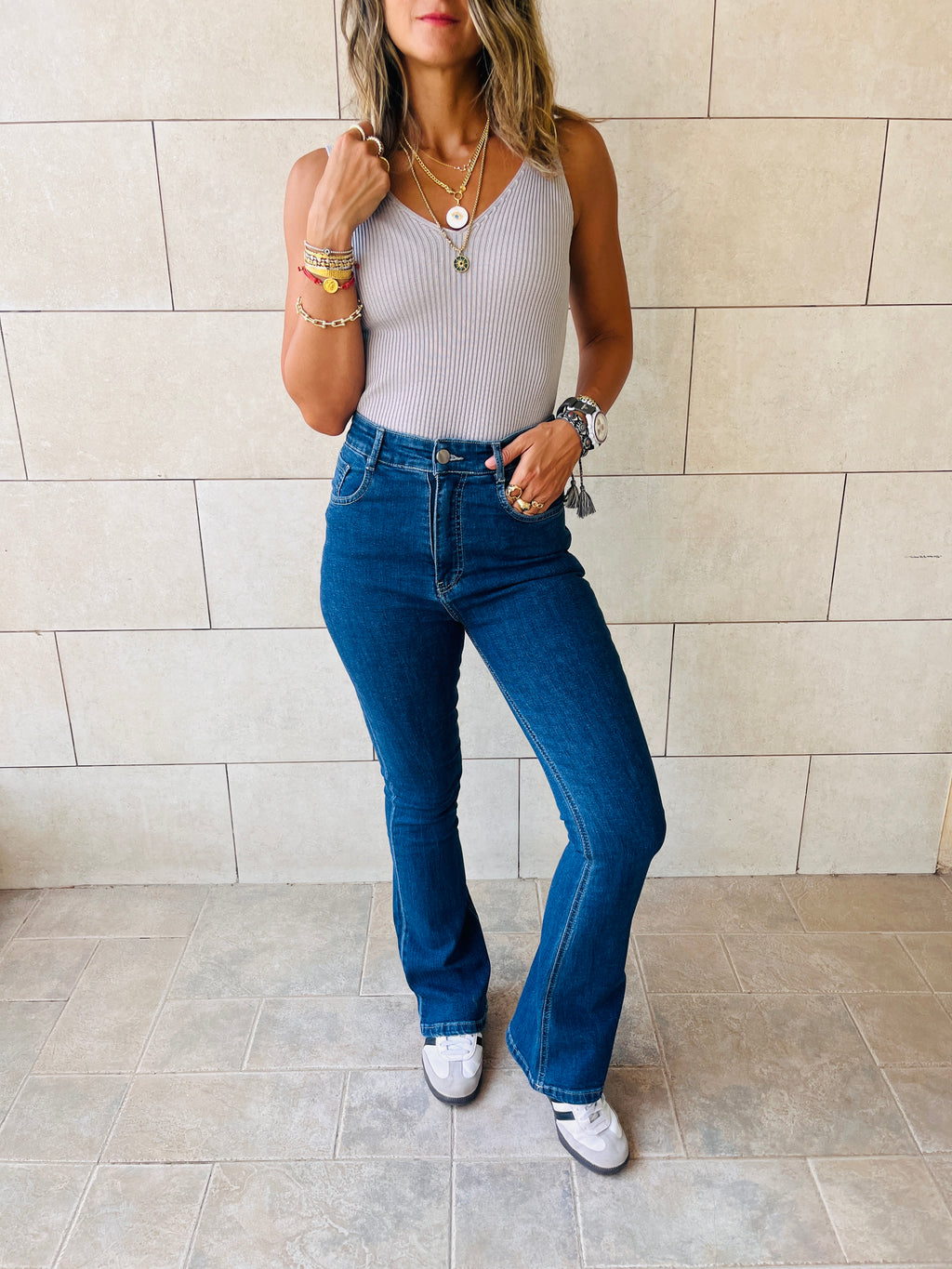 Grey 120 Knit V Tank Top