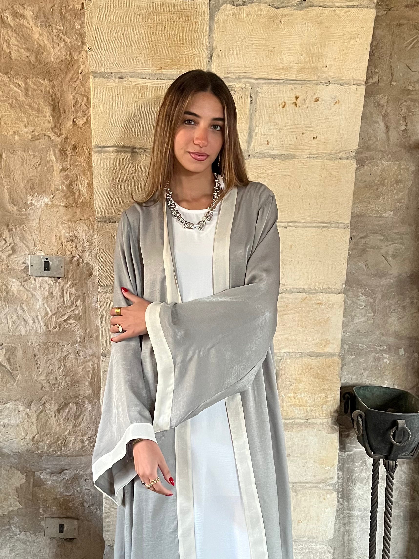 Olive Border Glowy Kimono