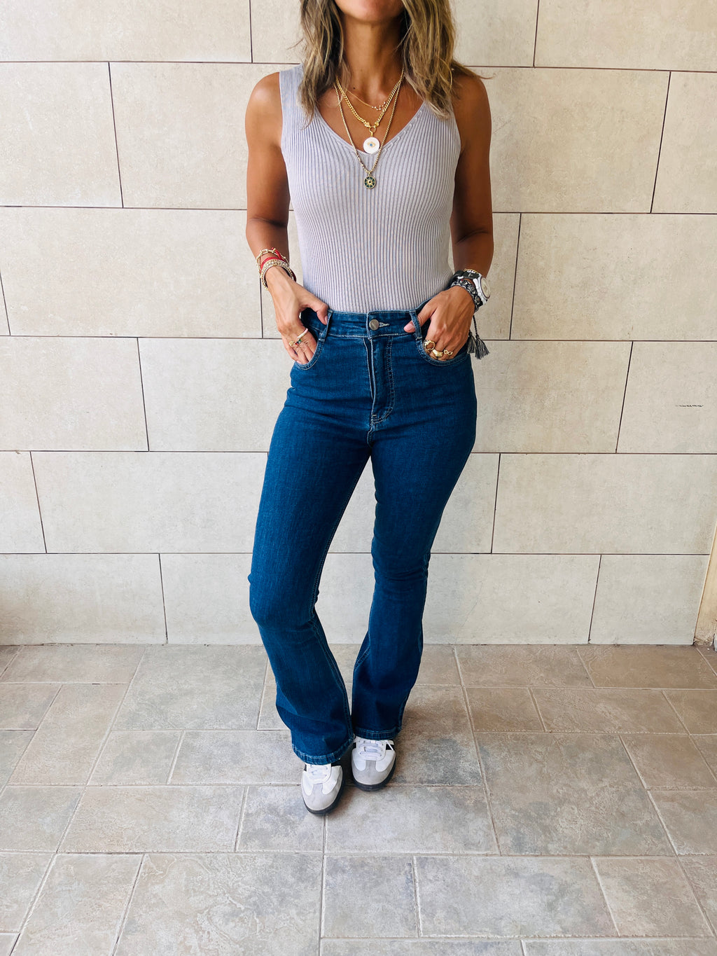 Grey 120 Knit V Tank Top