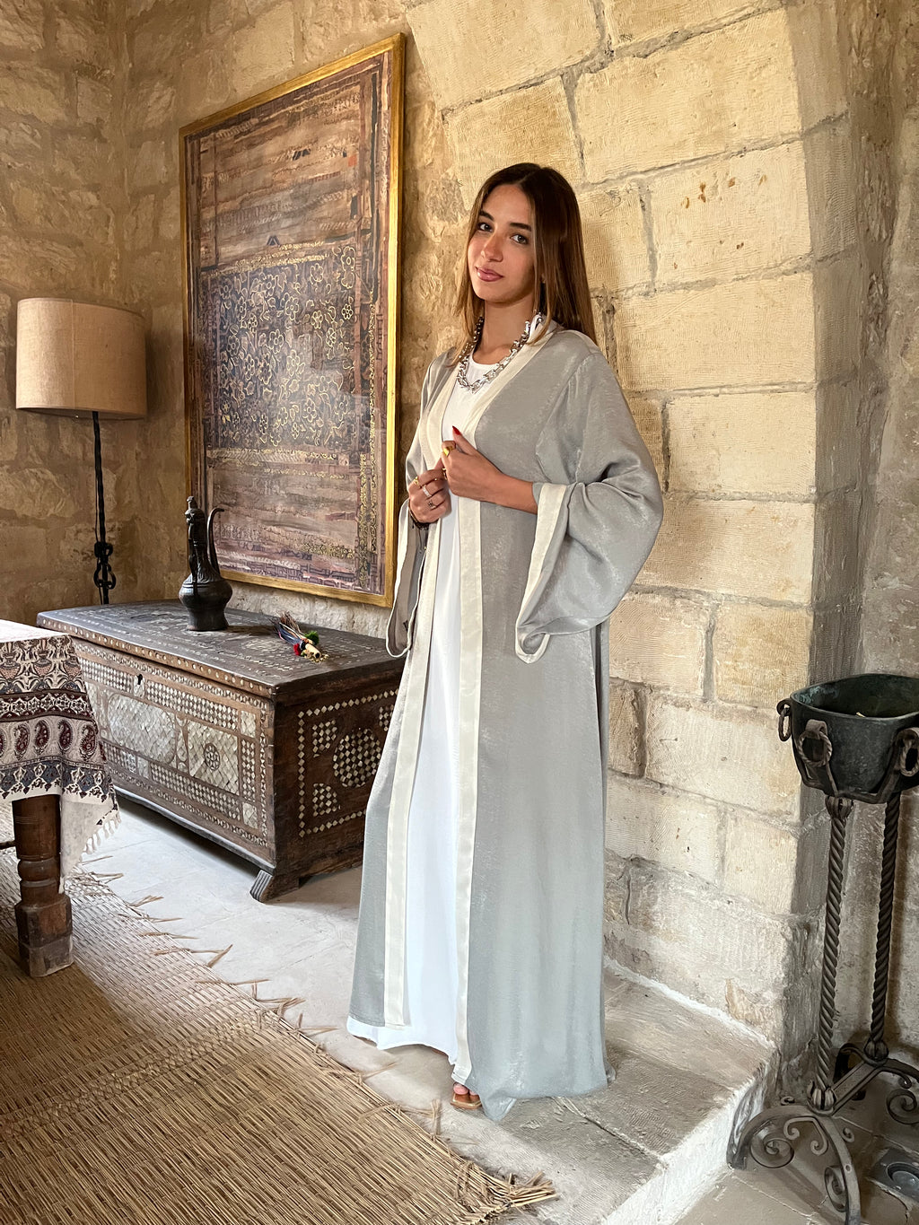 Olive Border Glowy Kimono