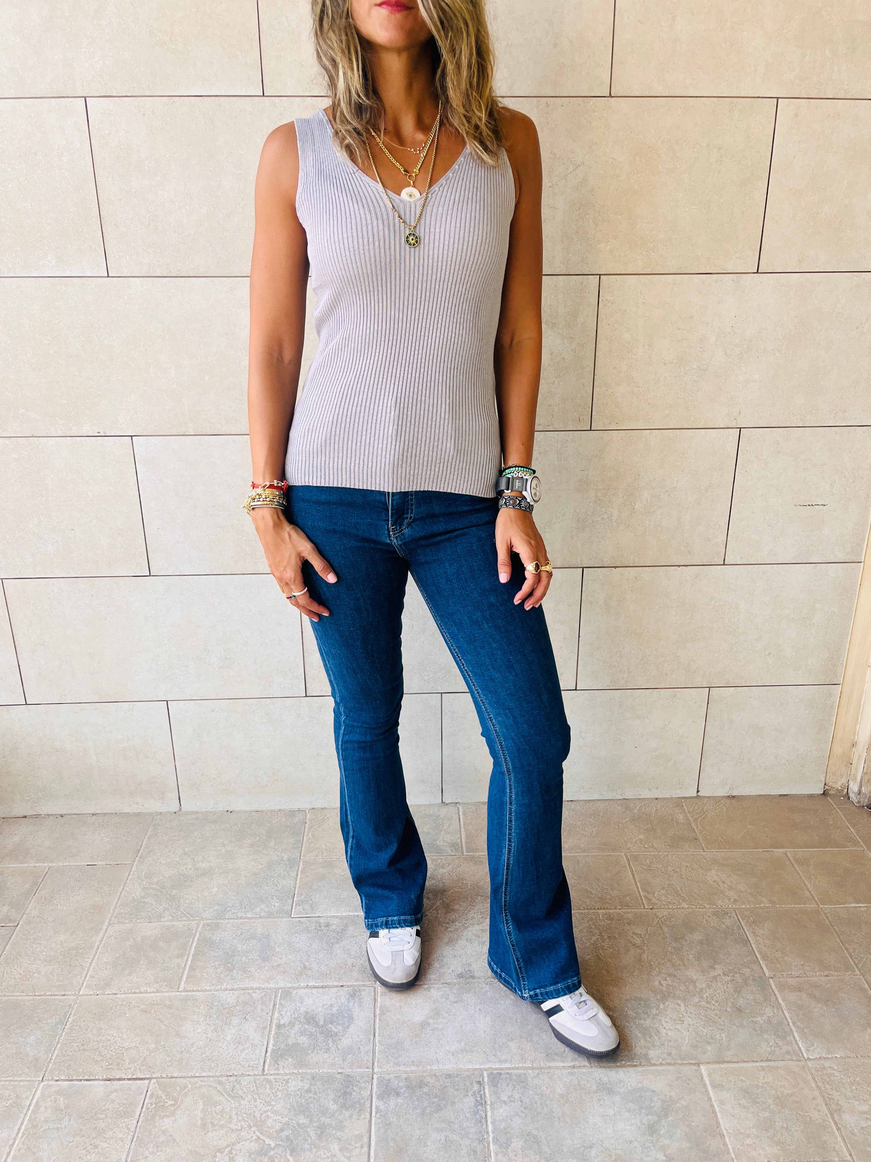 Grey 120 Knit V Tank Top