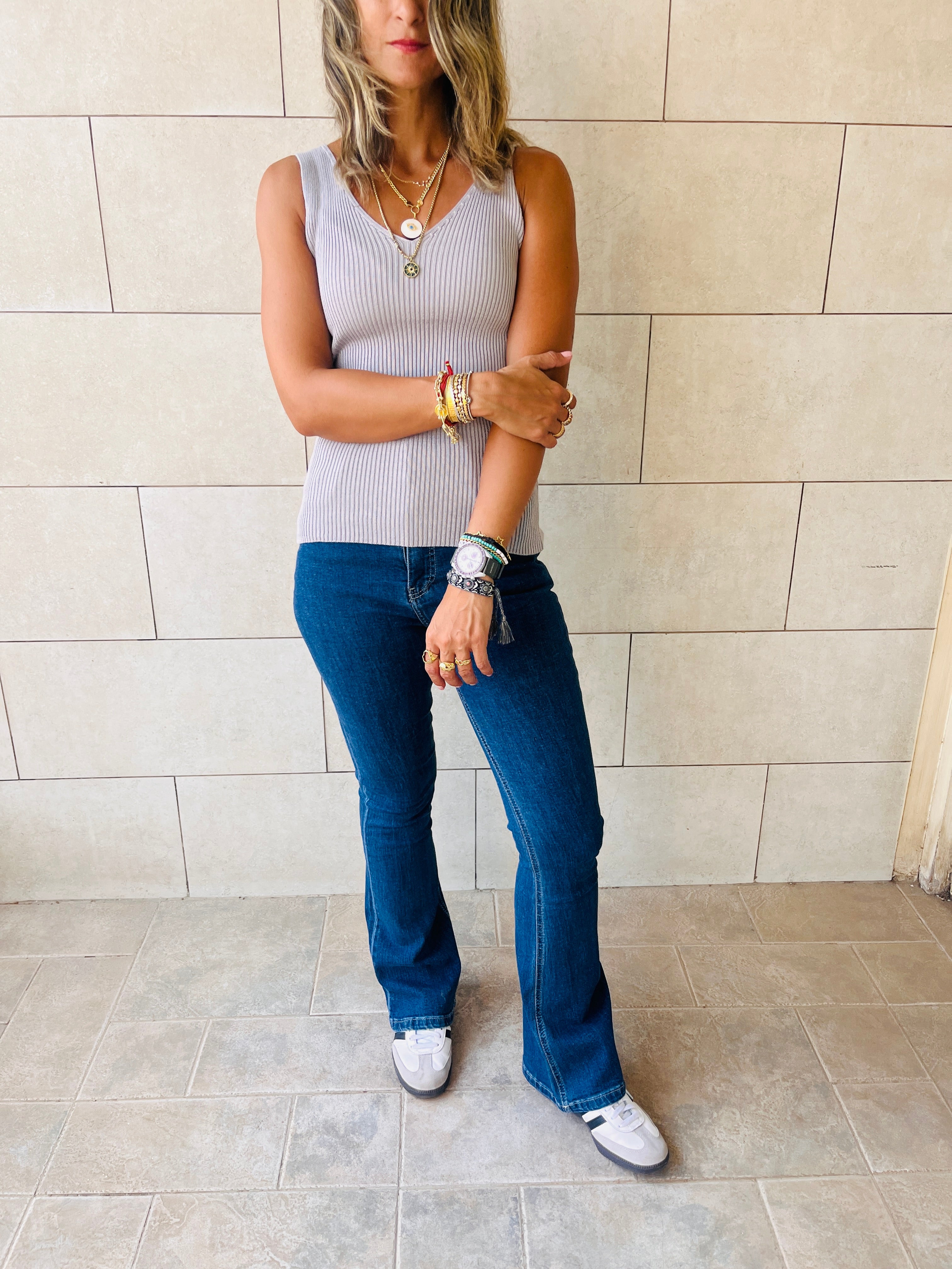 Grey 120 Knit V Tank Top