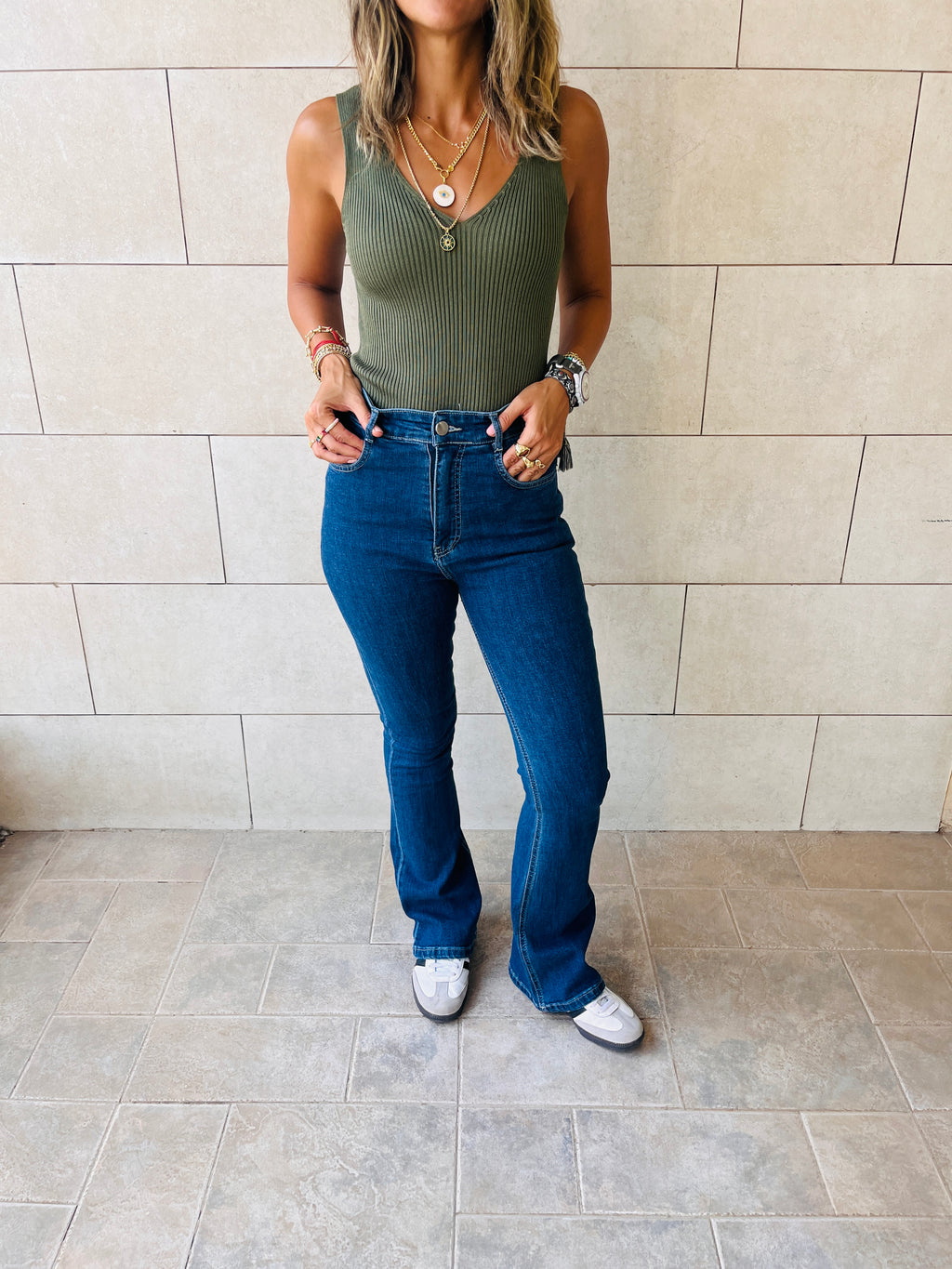 Olive 120 Knit V Tank Top