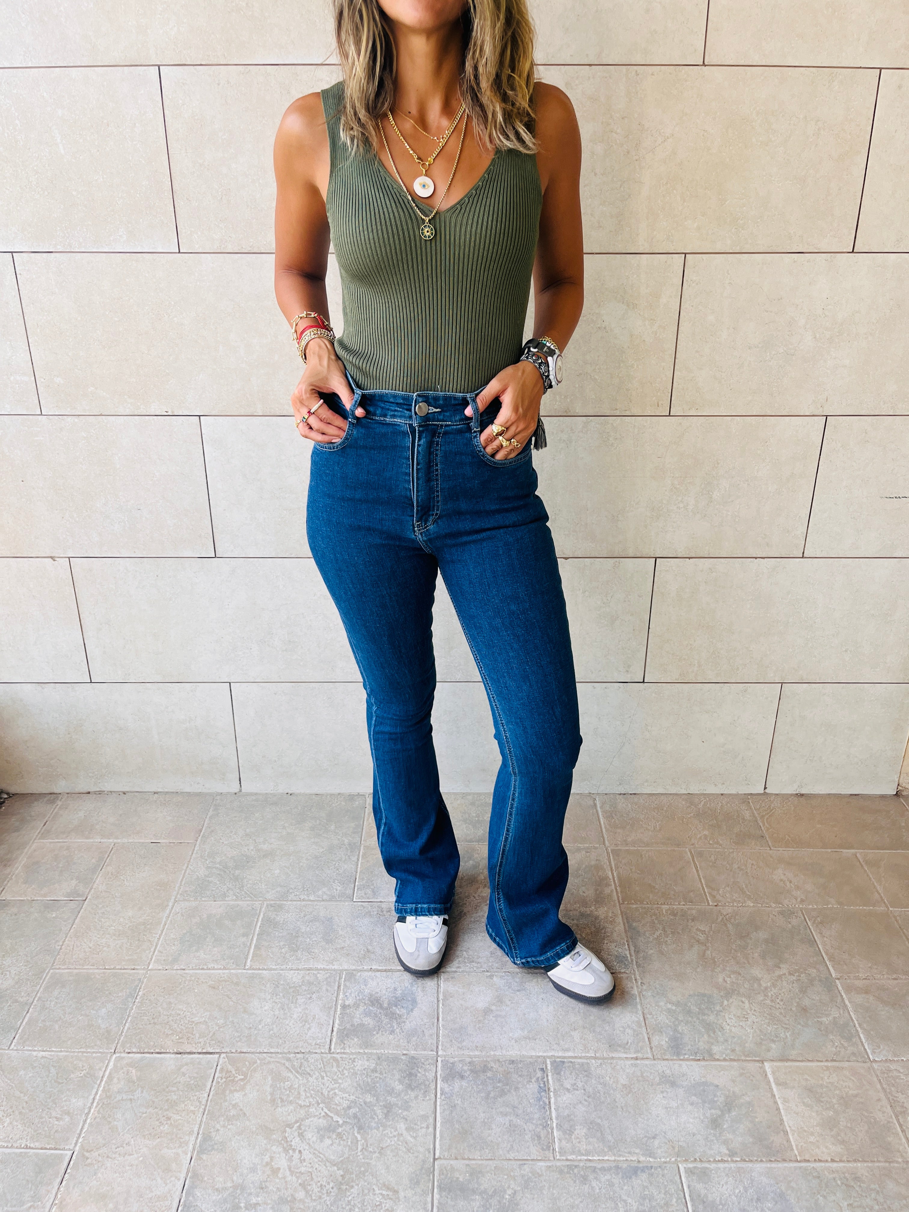 Olive 120 Knit V Tank Top