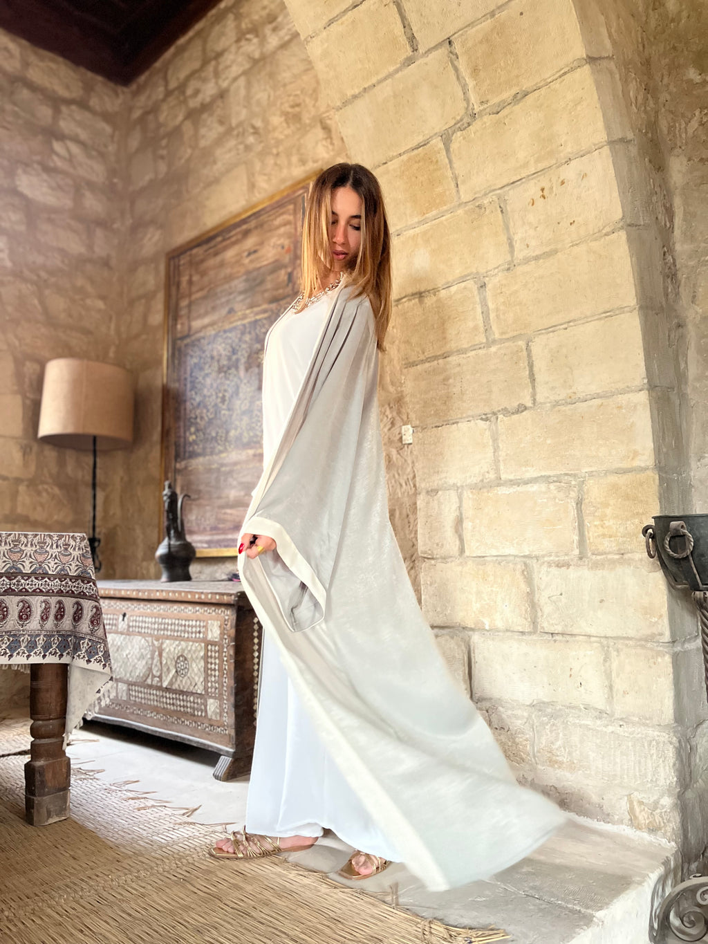 Olive Border Glowy Kimono