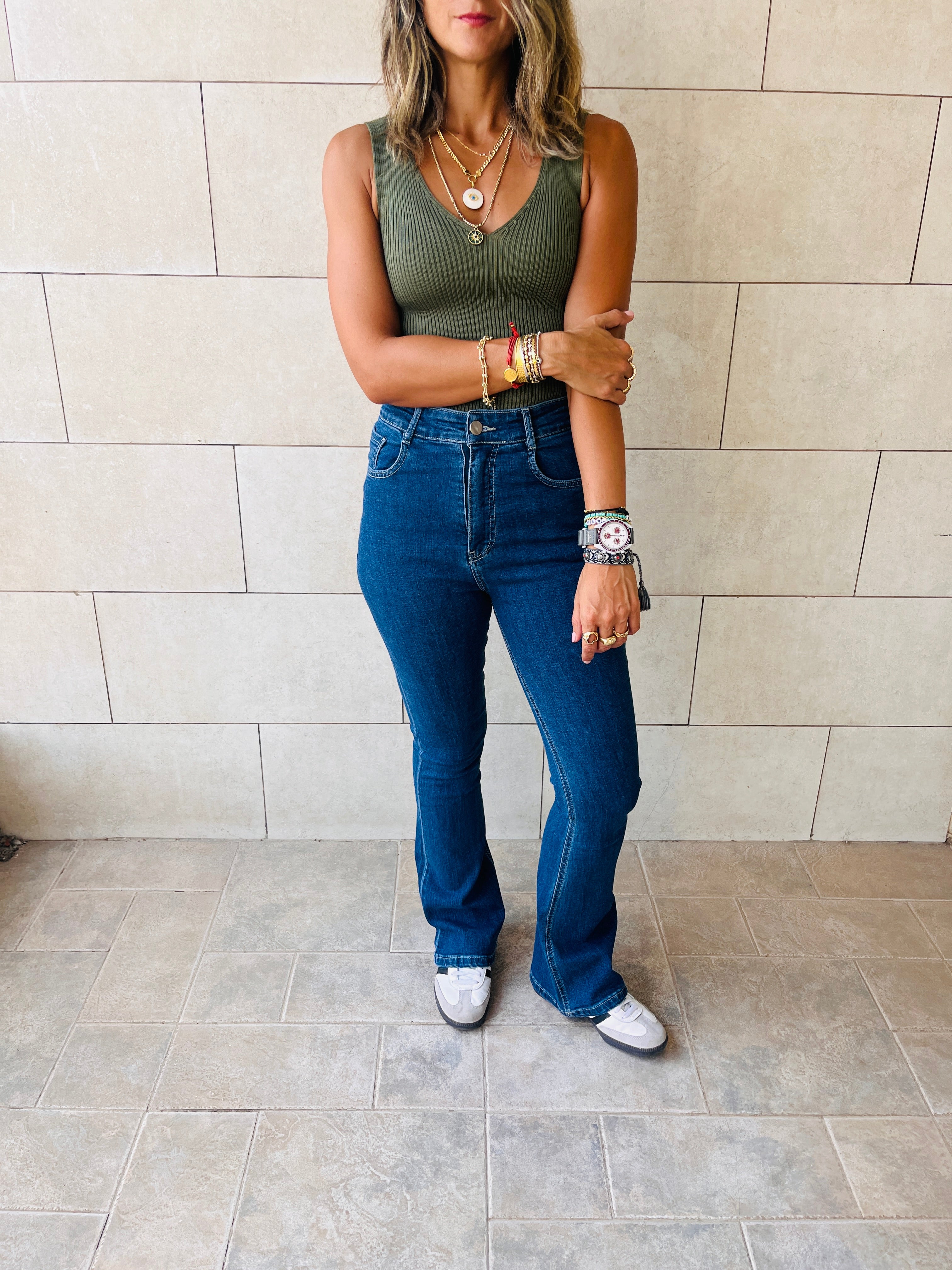 Olive 120 Knit V Tank Top