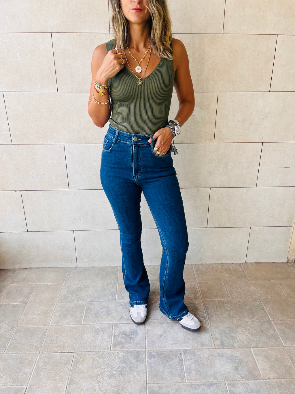 Olive 120 Knit V Tank Top