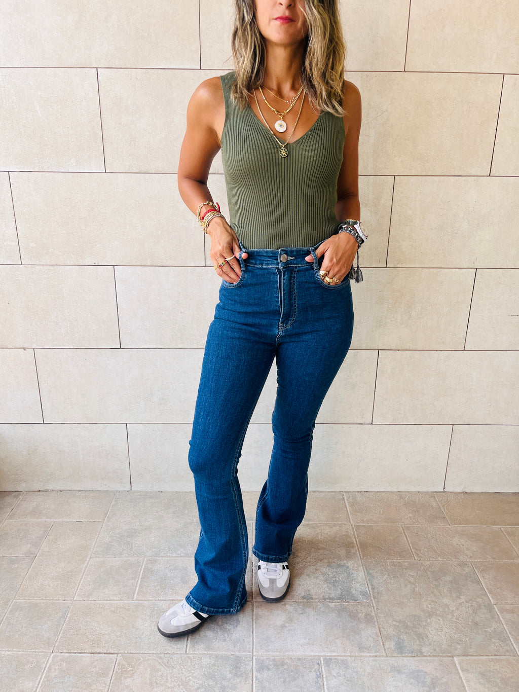 Olive 120 Knit V Tank Top