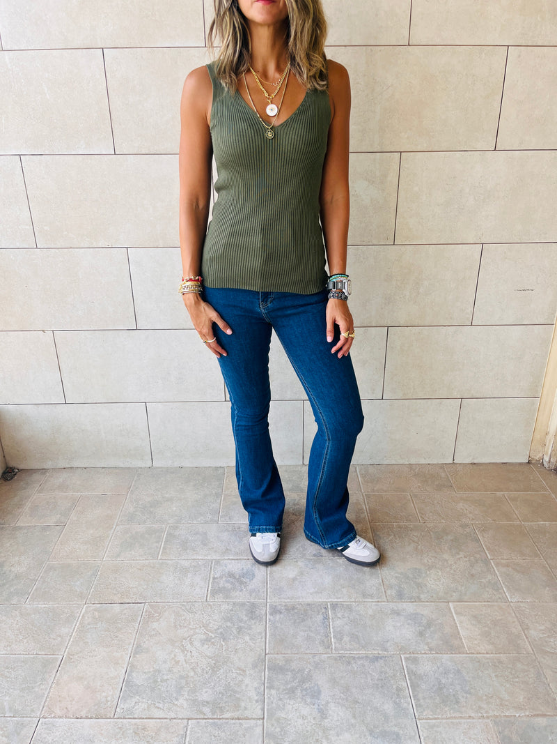 Olive 120 Knit V Tank Top