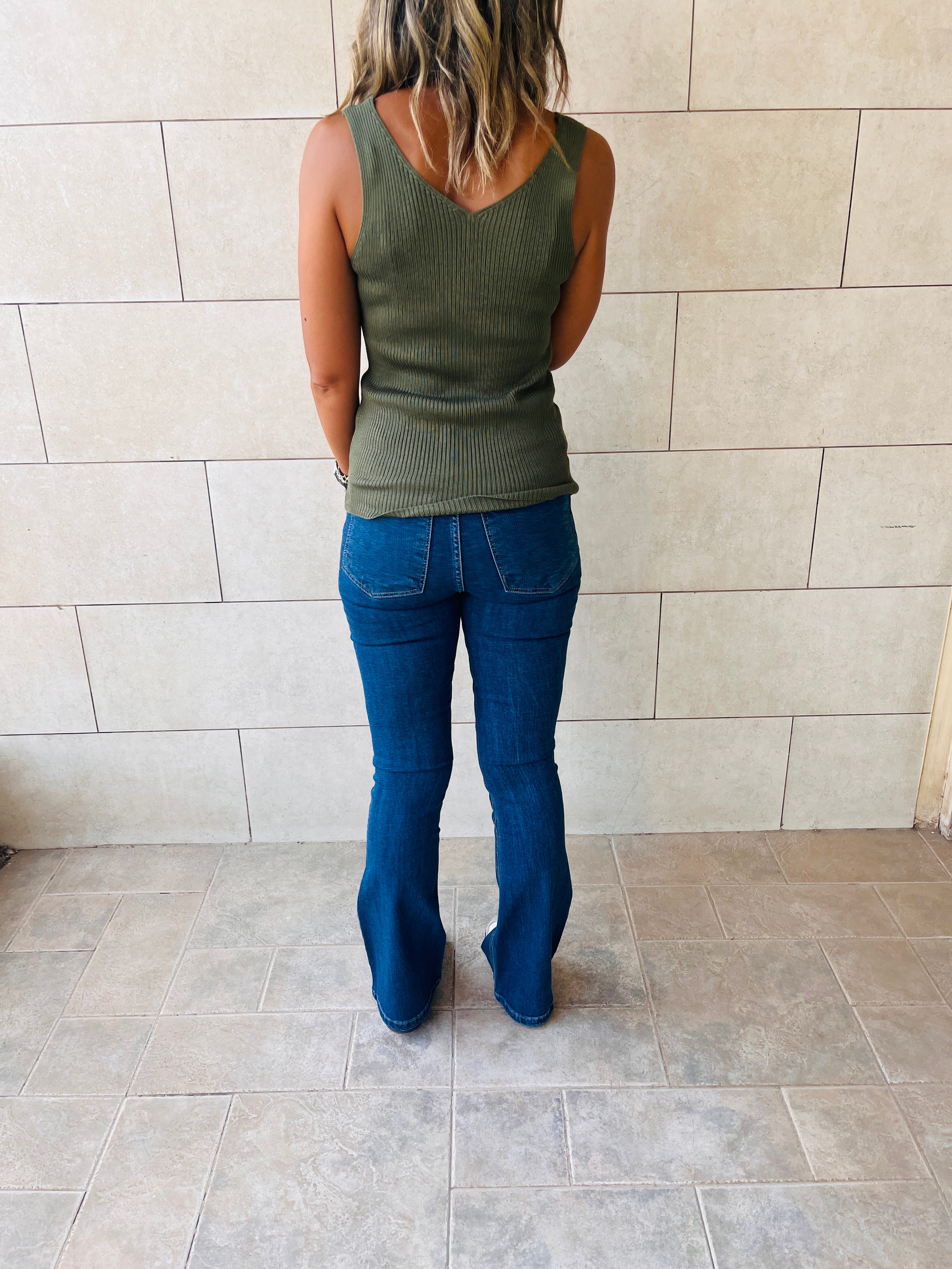 Olive 120 Knit V Tank Top