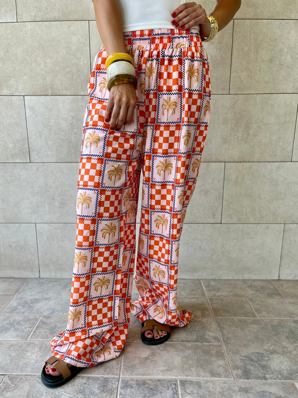 Checkered Palms Printed Pants