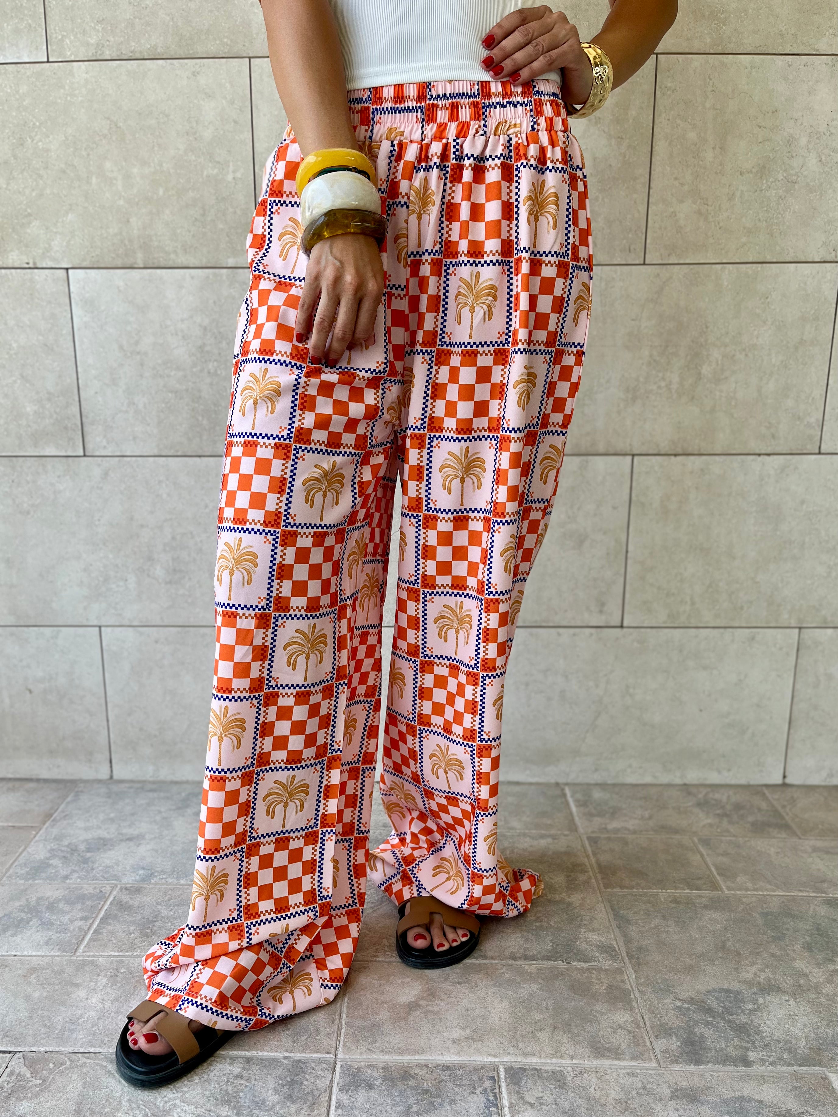 Checkered Palms Printed Pants