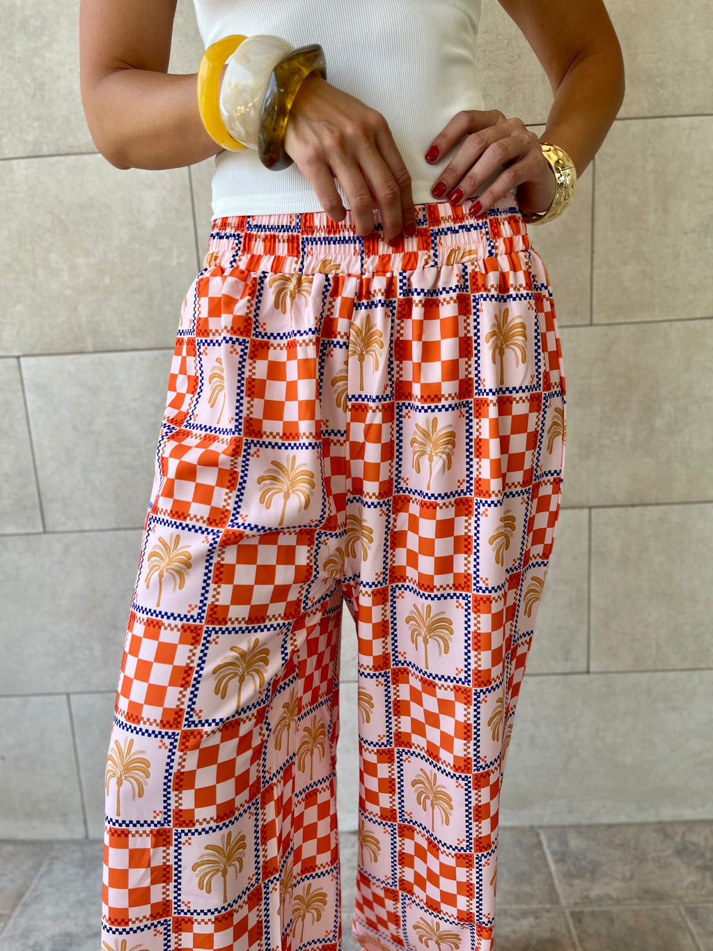 Checkered Palms Printed Pants