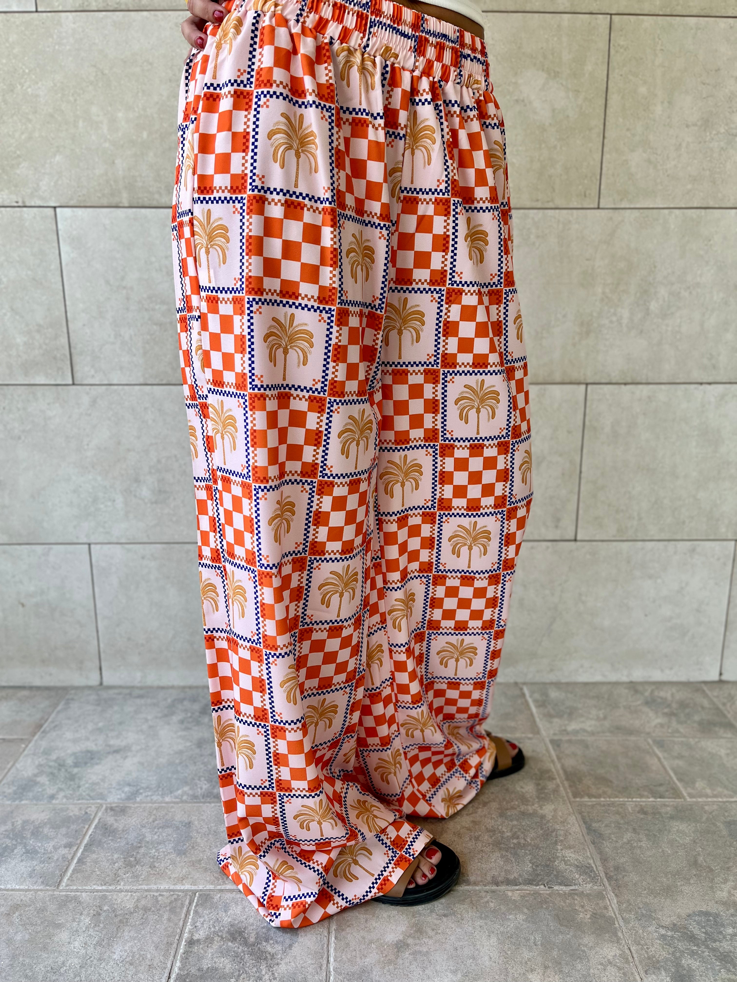Checkered Palms Printed Pants