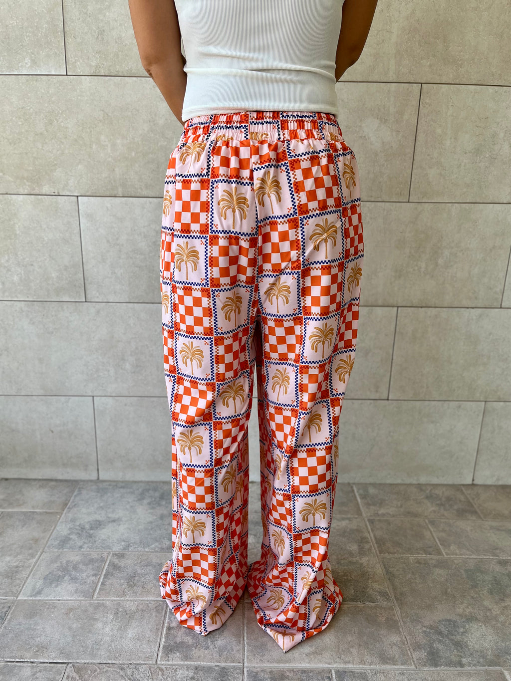 Checkered Palms Printed Pants