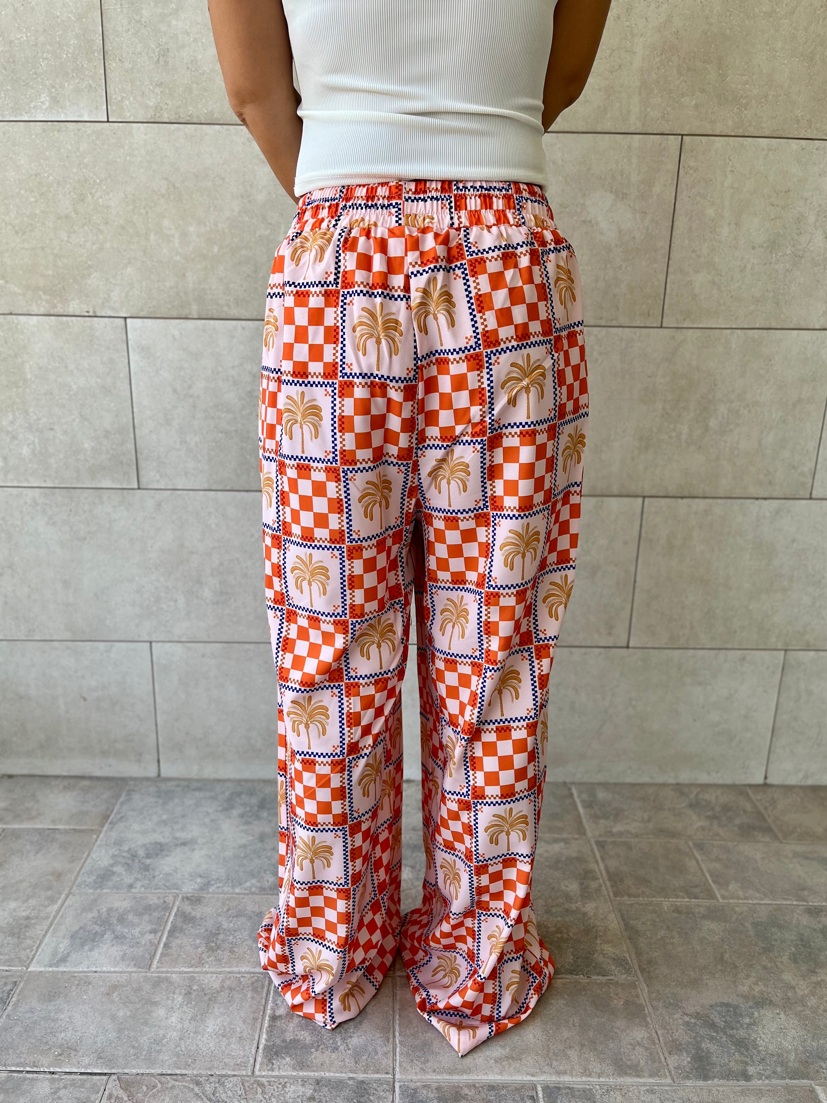 Checkered Palms Printed Pants
