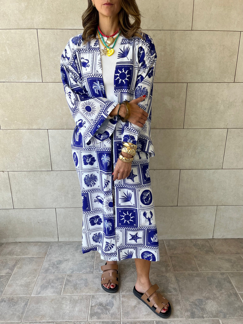 Blues Printed Rope Kimono