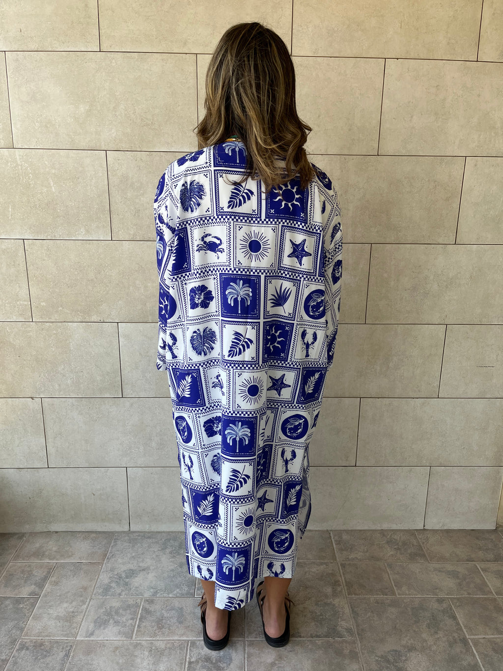Blues Printed Rope Kimono