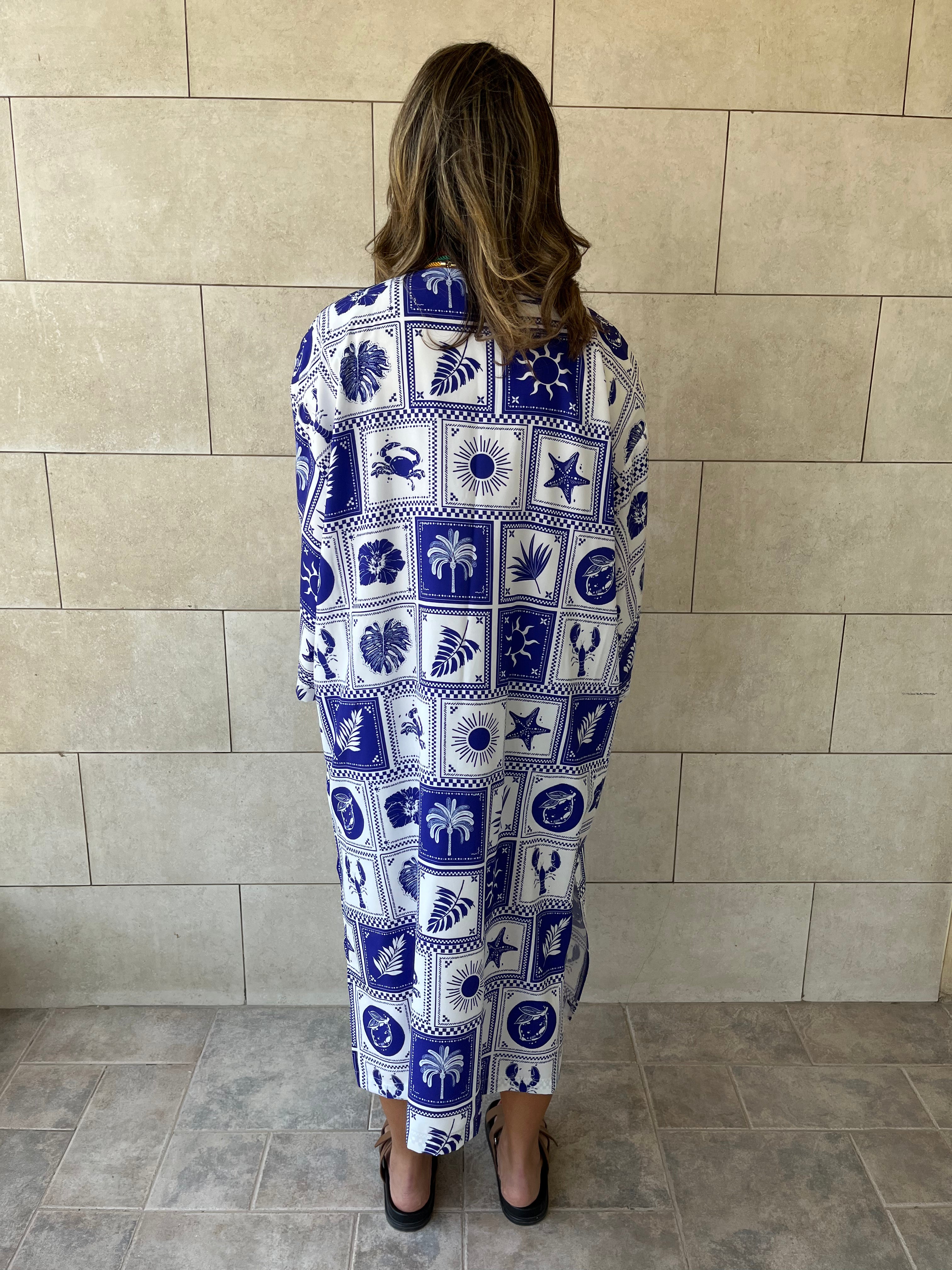 Blues Printed Rope Kimono