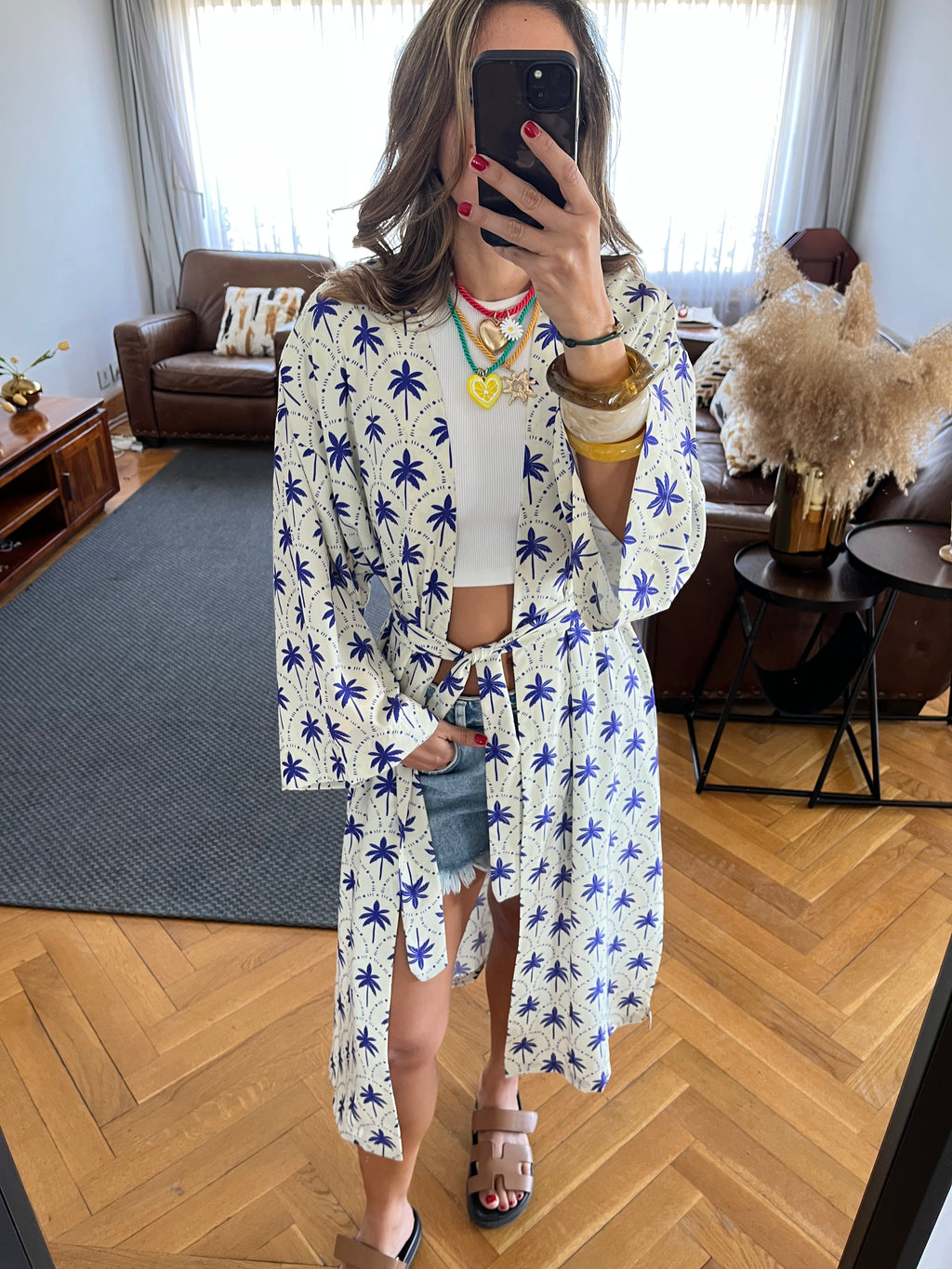 Blue Palms Printed Kimono