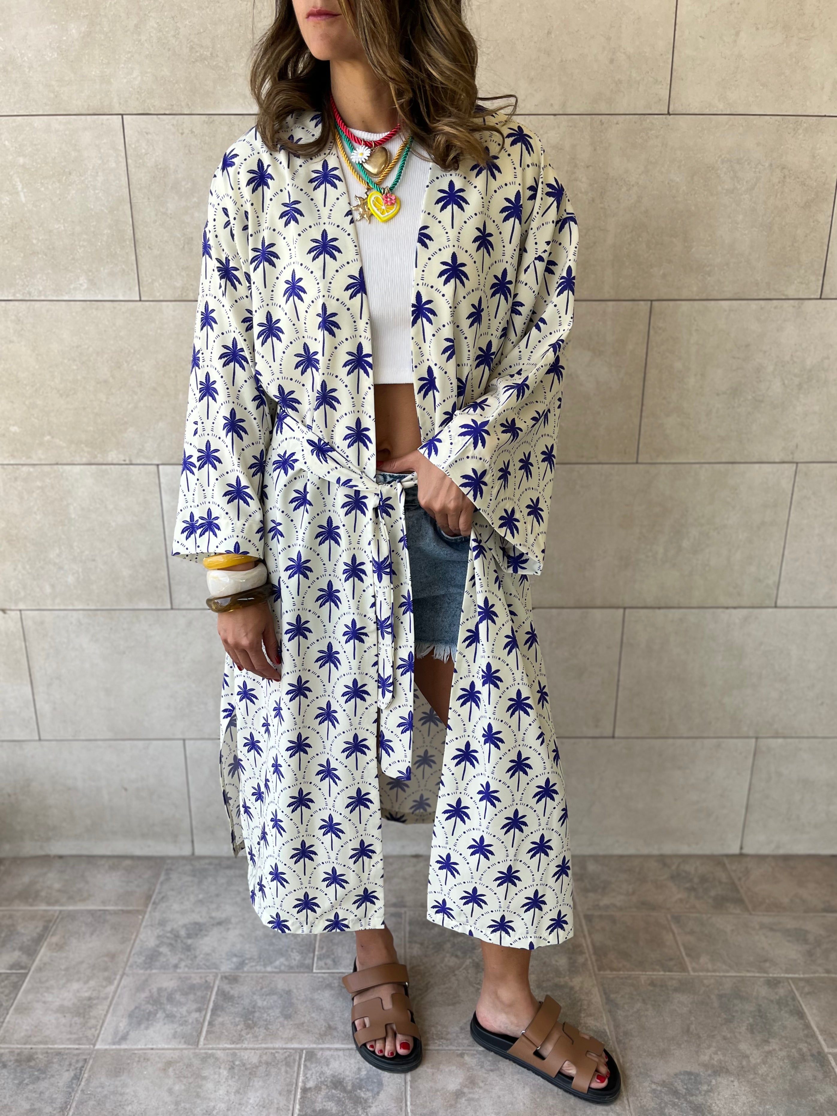 Blue Palms Printed Kimono