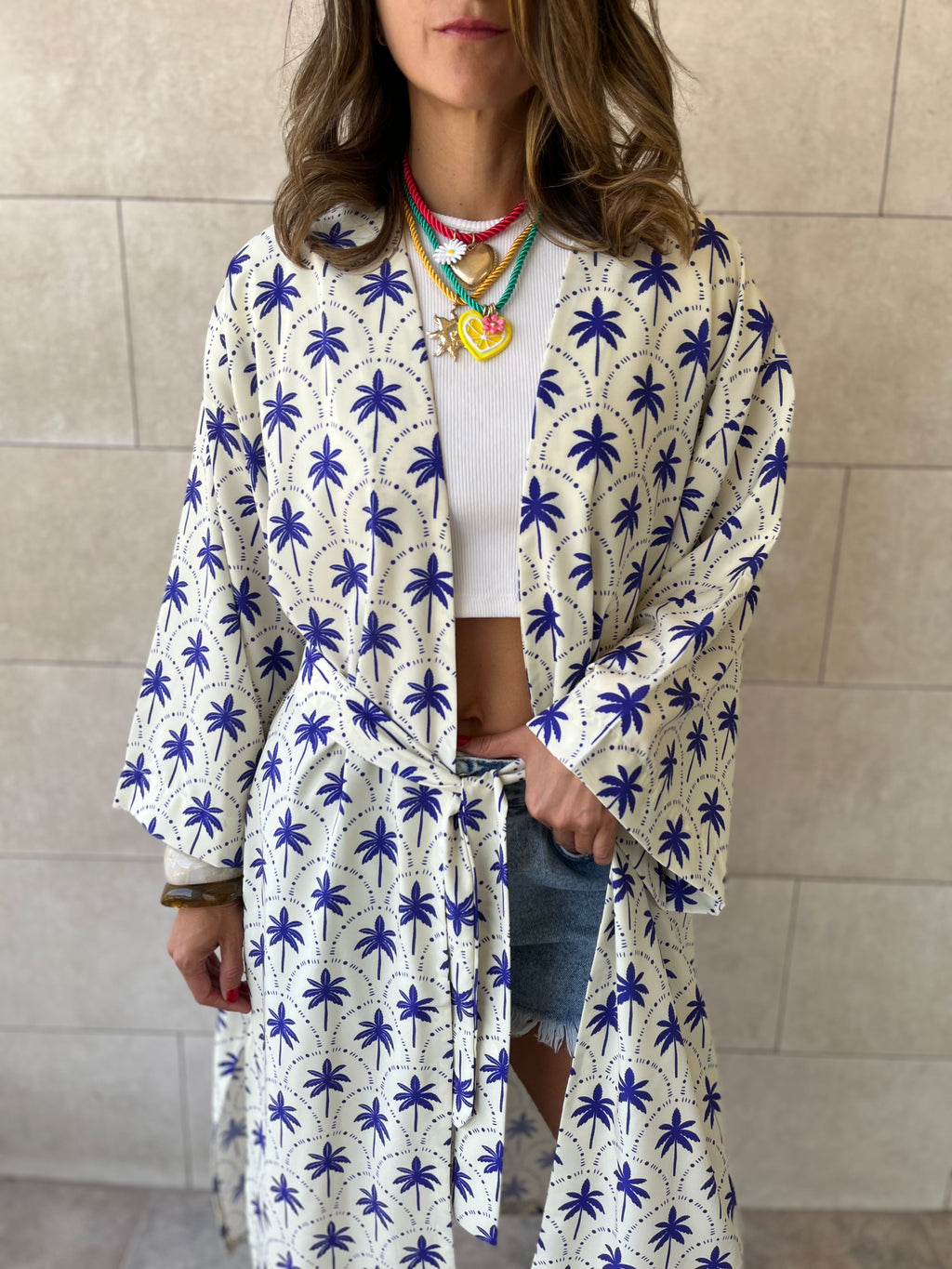 Blue Palms Printed Kimono