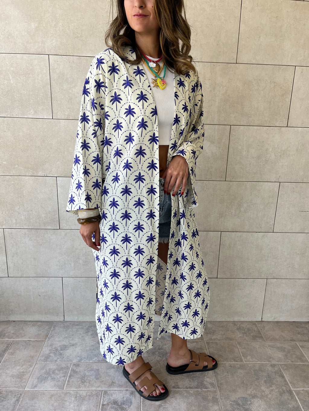 Blue Palms Printed Kimono