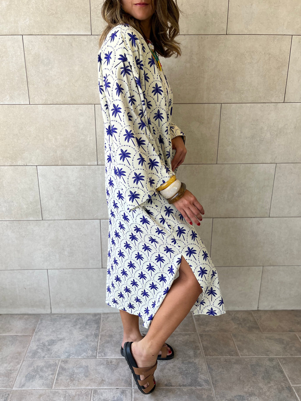 Blue Palms Printed Kimono