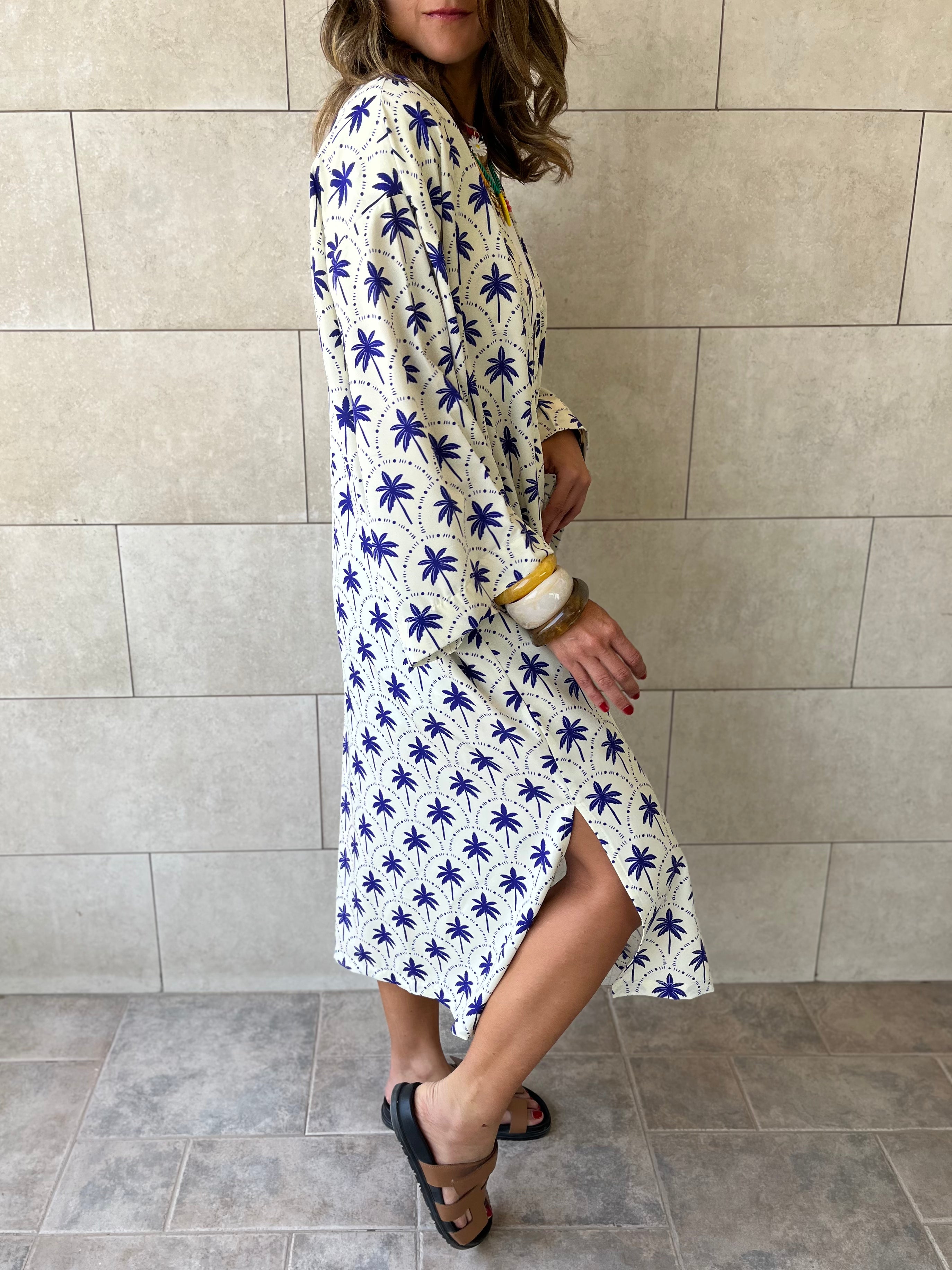 Blue Palms Printed Kimono