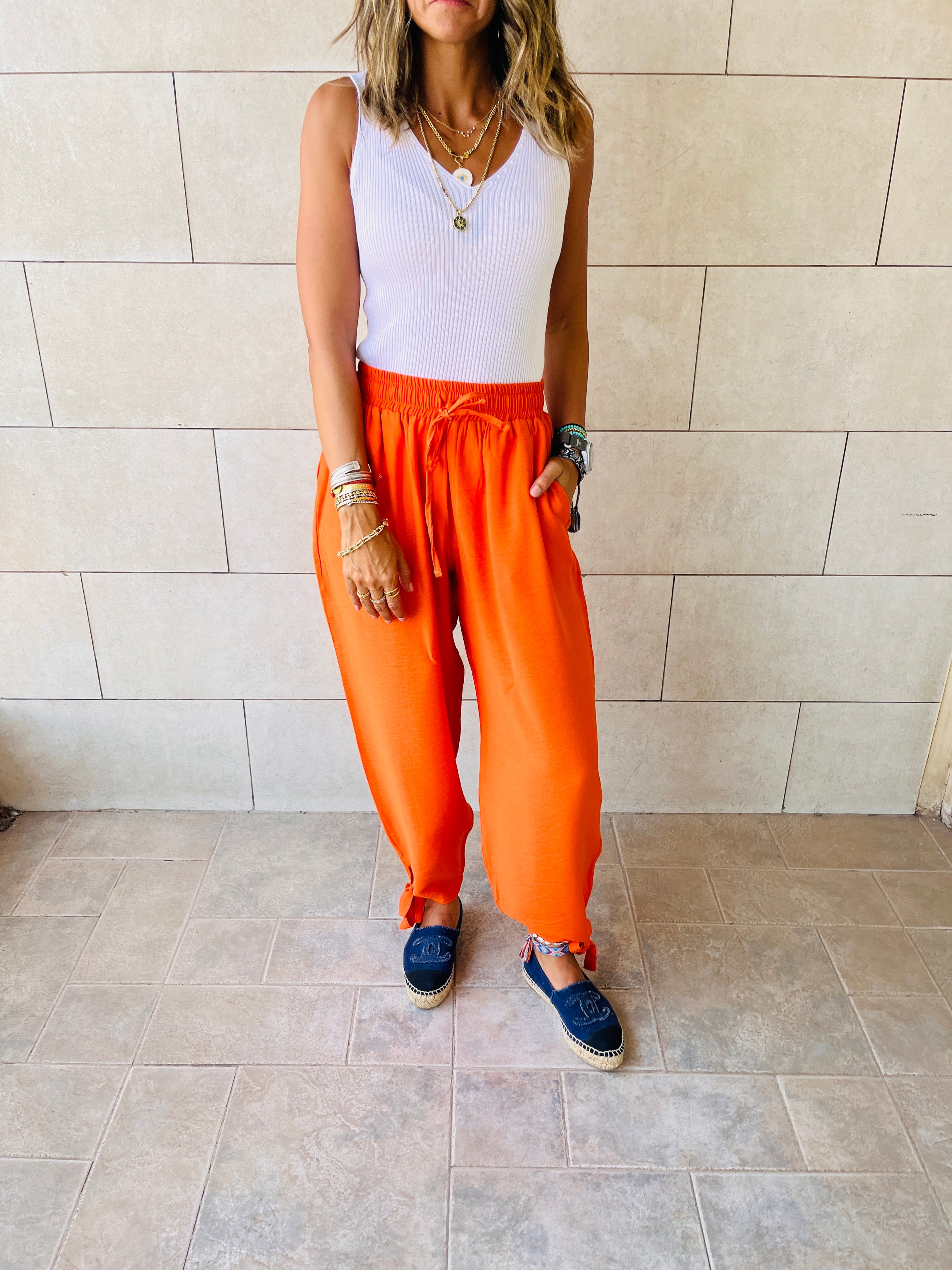 LINEN PALAZZO TROUSERS - Orange | ZARA Angola