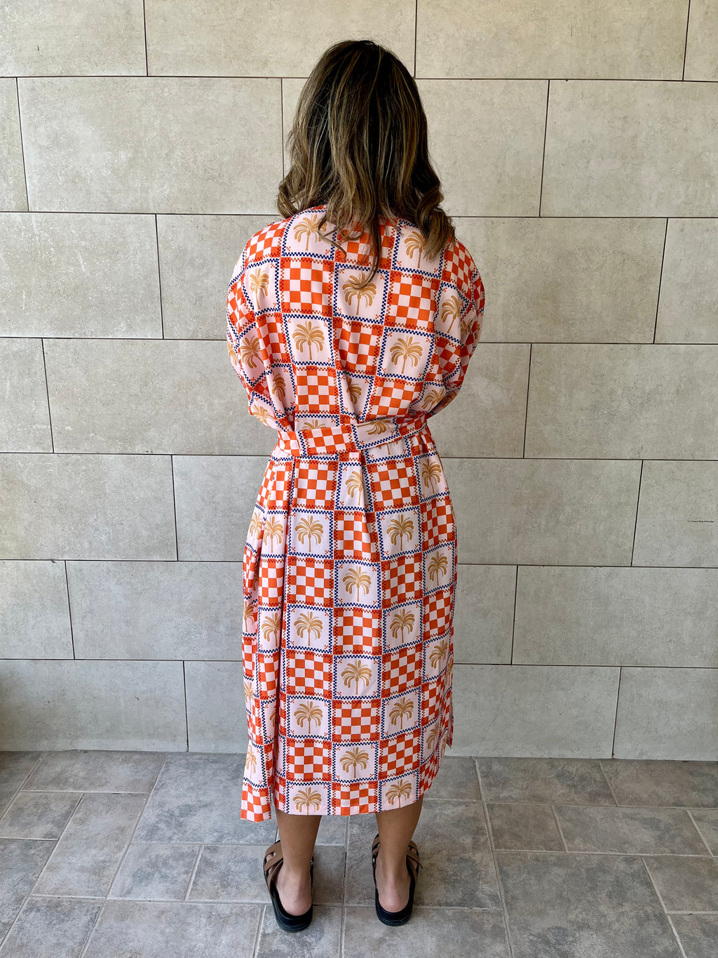 Checkered Palms Printed Kimono