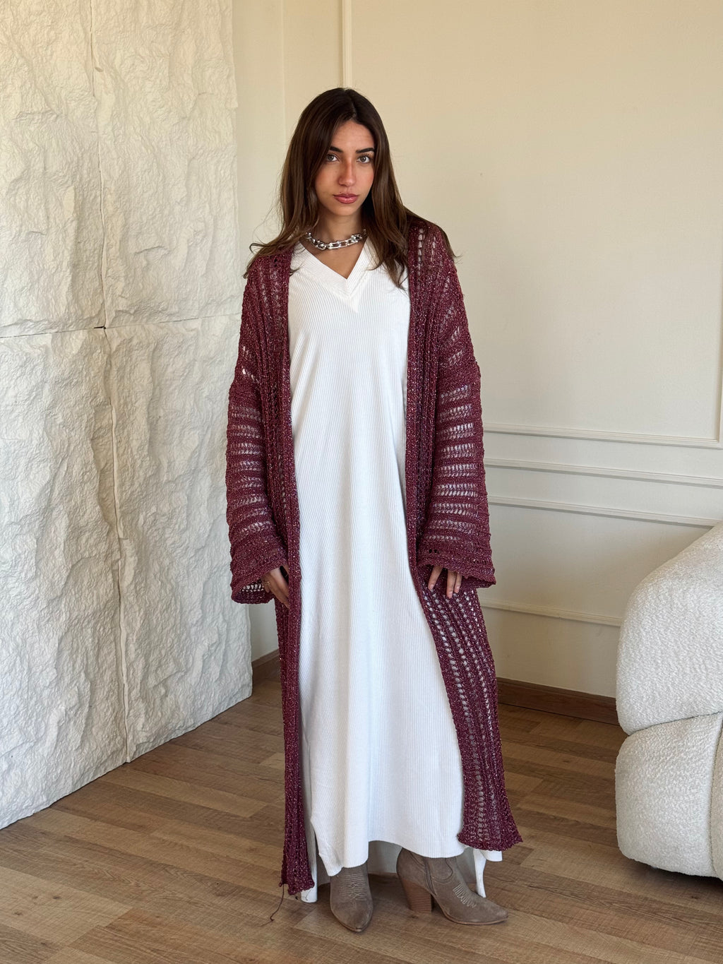 Burgundy Silver shimmery Kimono